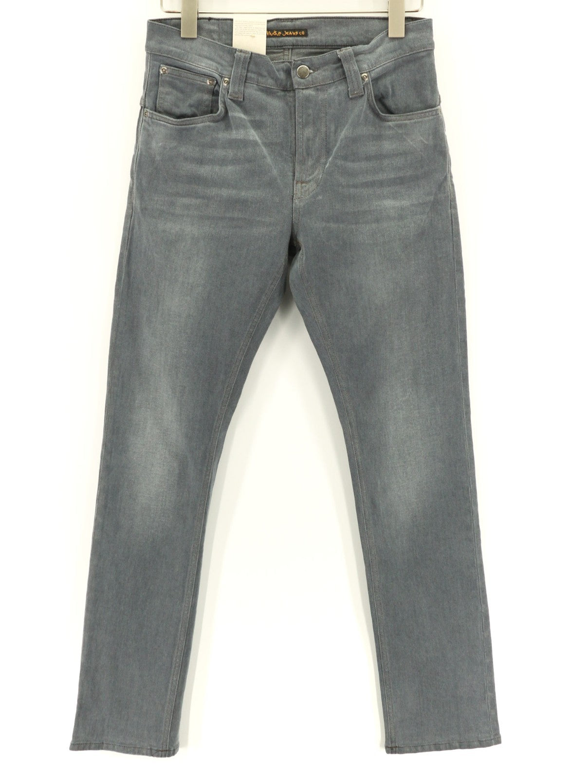 NUDIE JEANS ploni vyriški Finn džinsai W30/L32 ploni vidutinio liemens pilki medvilnės mišinio džinsai 