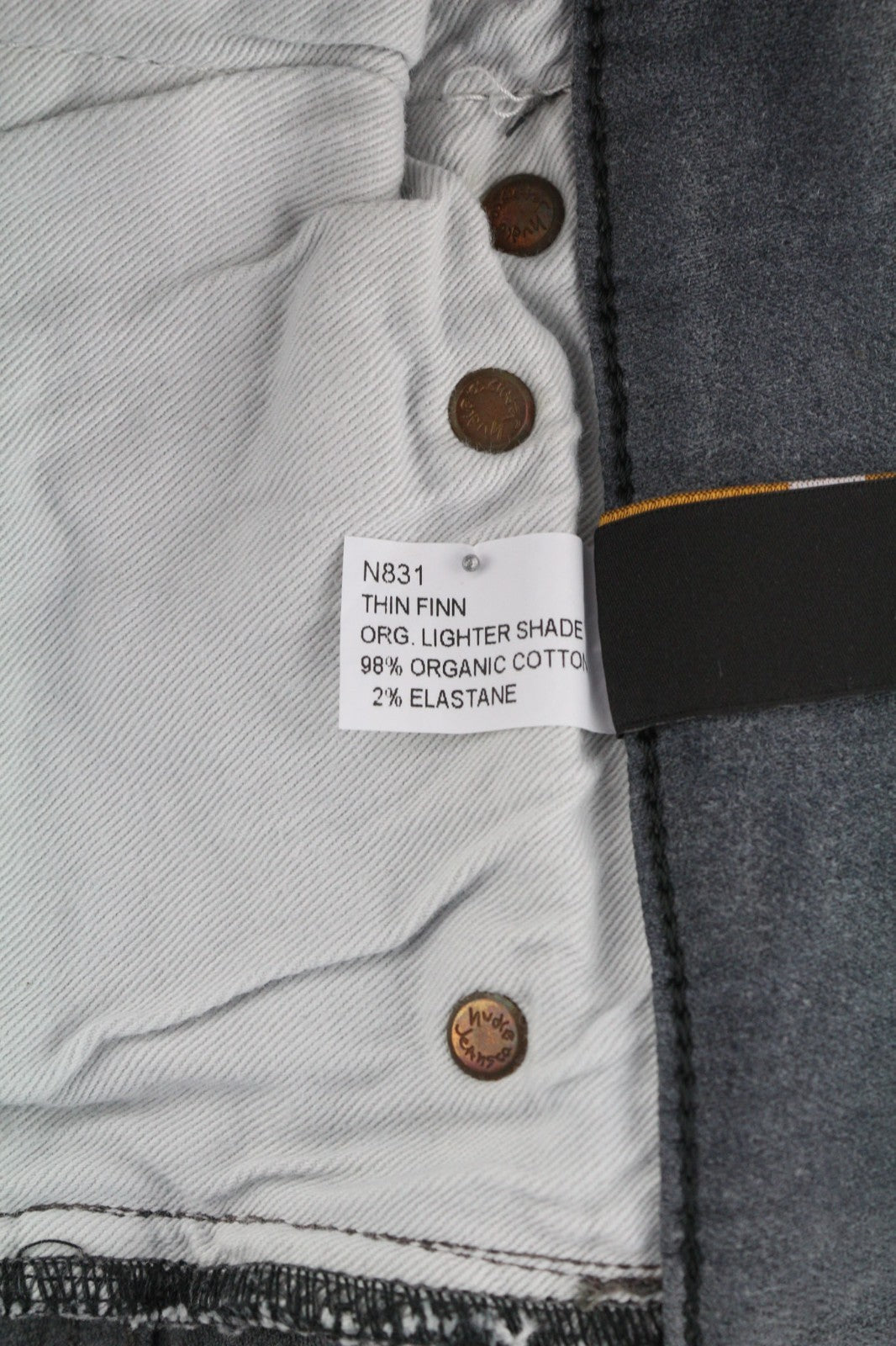 NUDIE JEANS ploni vyriški Finn džinsai W30/L32 ploni vidutinio liemens pilki medvilnės mišinio džinsai 