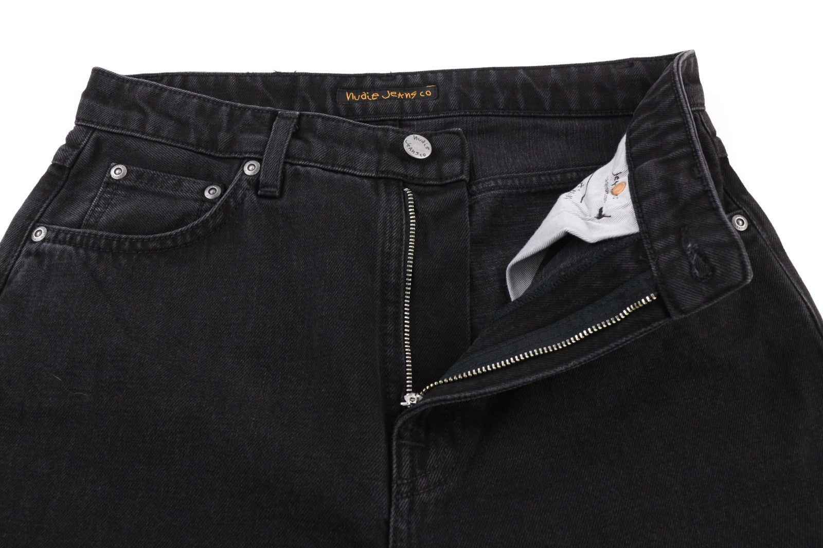 NUDIE JEANS Breezy Britt vyriški džinsai W29/L28 juodi su išblukusiu užtrauktuku ir logotipu 