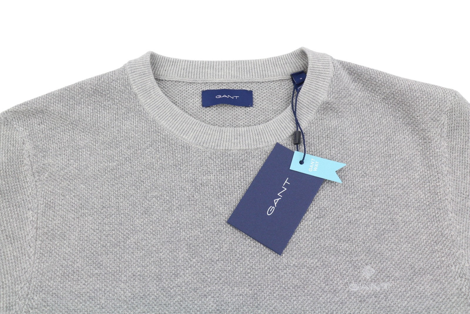 GANT Multi Texture Pique C-Neck Men Jumper S Light Grey Melange Knit Pullover