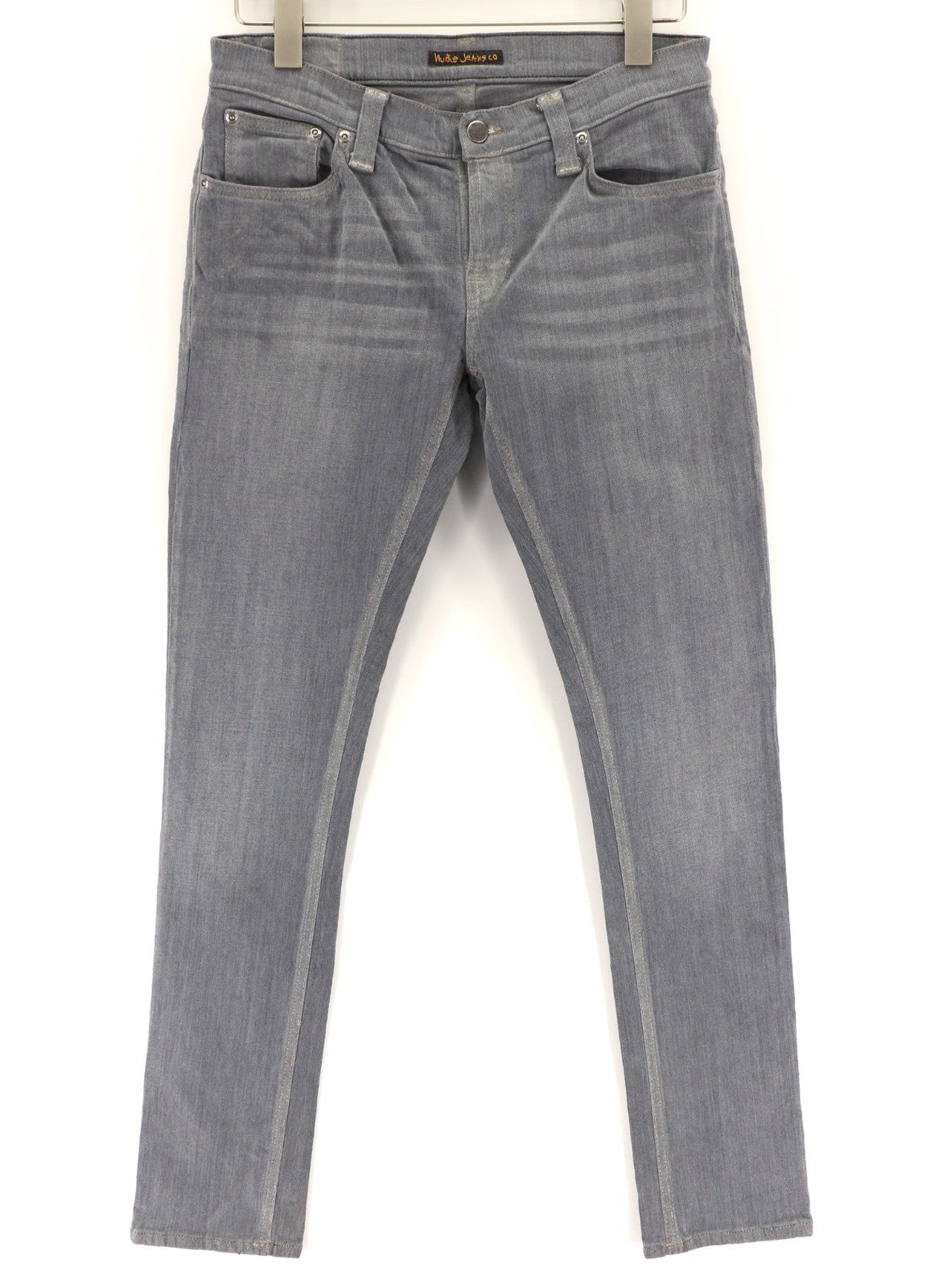 NUDIE JEANS vyriški aptempti ilgi džinsai W30/L32 tamsiai rudi, skalbti, ploni, organinio audinio 