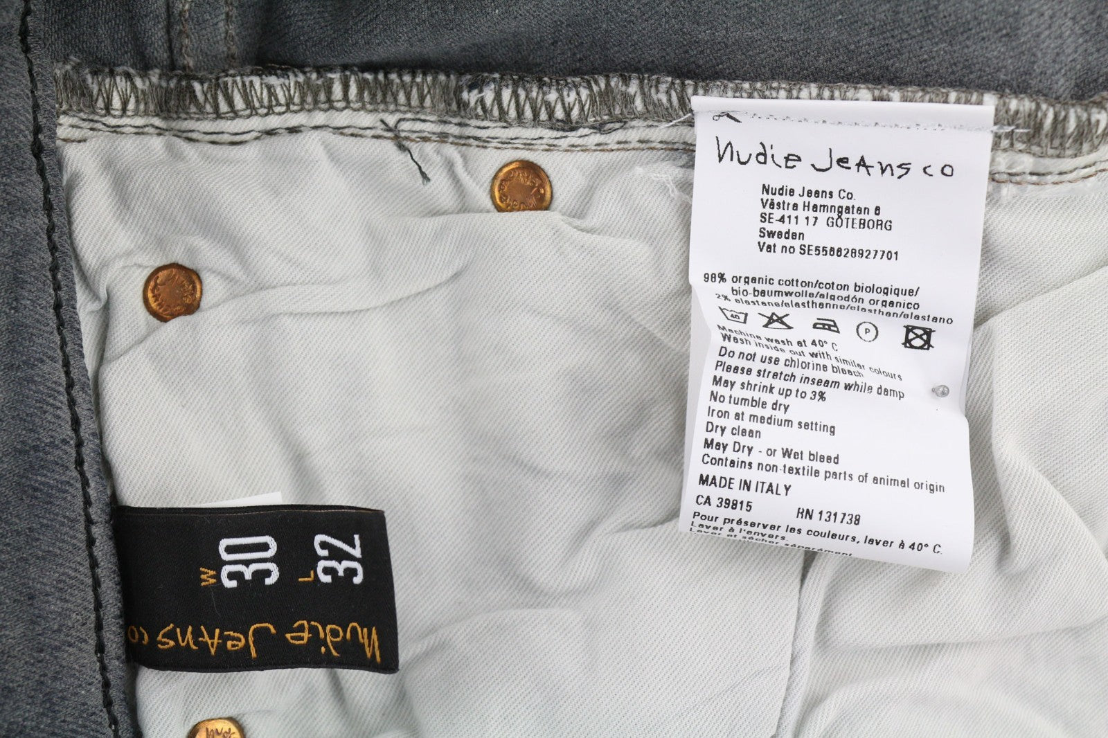 NUDIE JEANS vyriški aptempti ilgi džinsai W30/L32 tamsiai rudi, skalbti, ploni, organinio audinio 