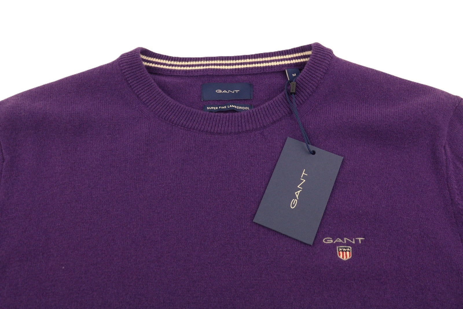 GANT Superfine Lambswool Crew Men Jumper M Imperial Purple Knitted Pullover