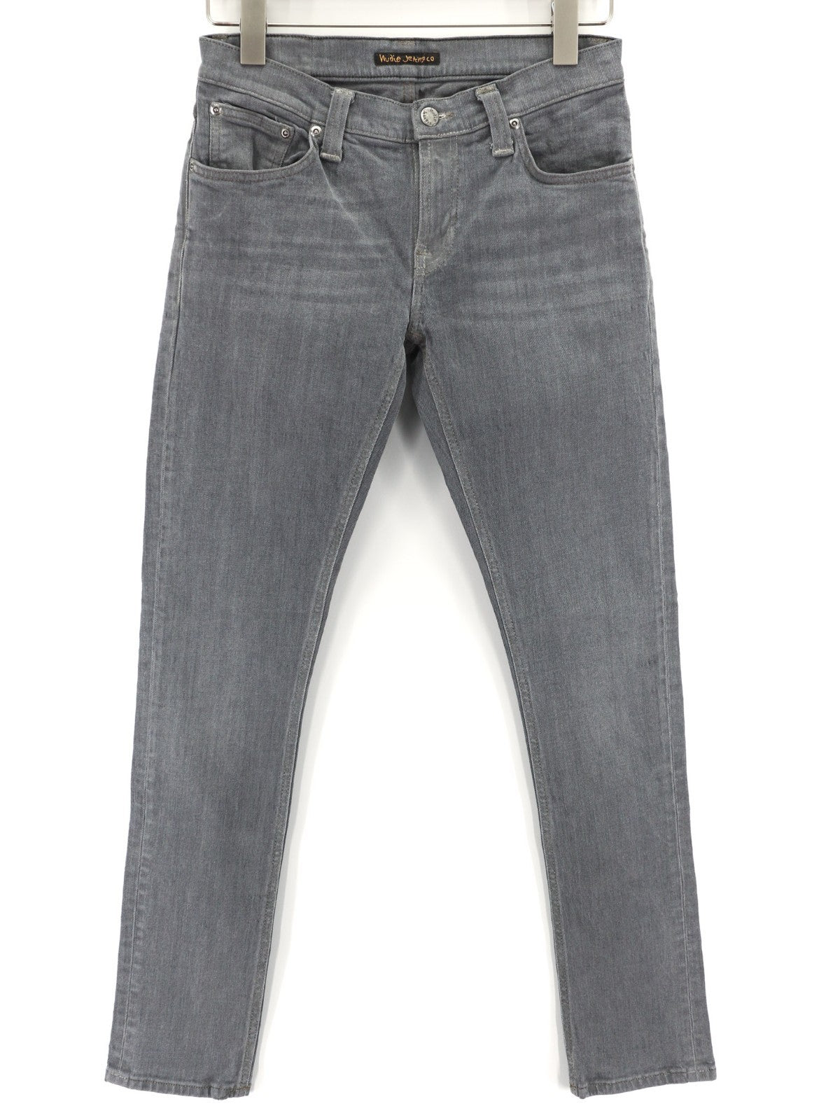 NUDIE JEANS vyriški aptempti ilgi džinsai W29/L32 tamsiai pilki, ploni, ekologiški 