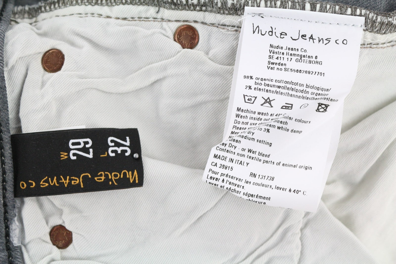 NUDIE JEANS vyriški aptempti ilgi džinsai W29/L32 tamsiai pilki, ploni, ekologiški 