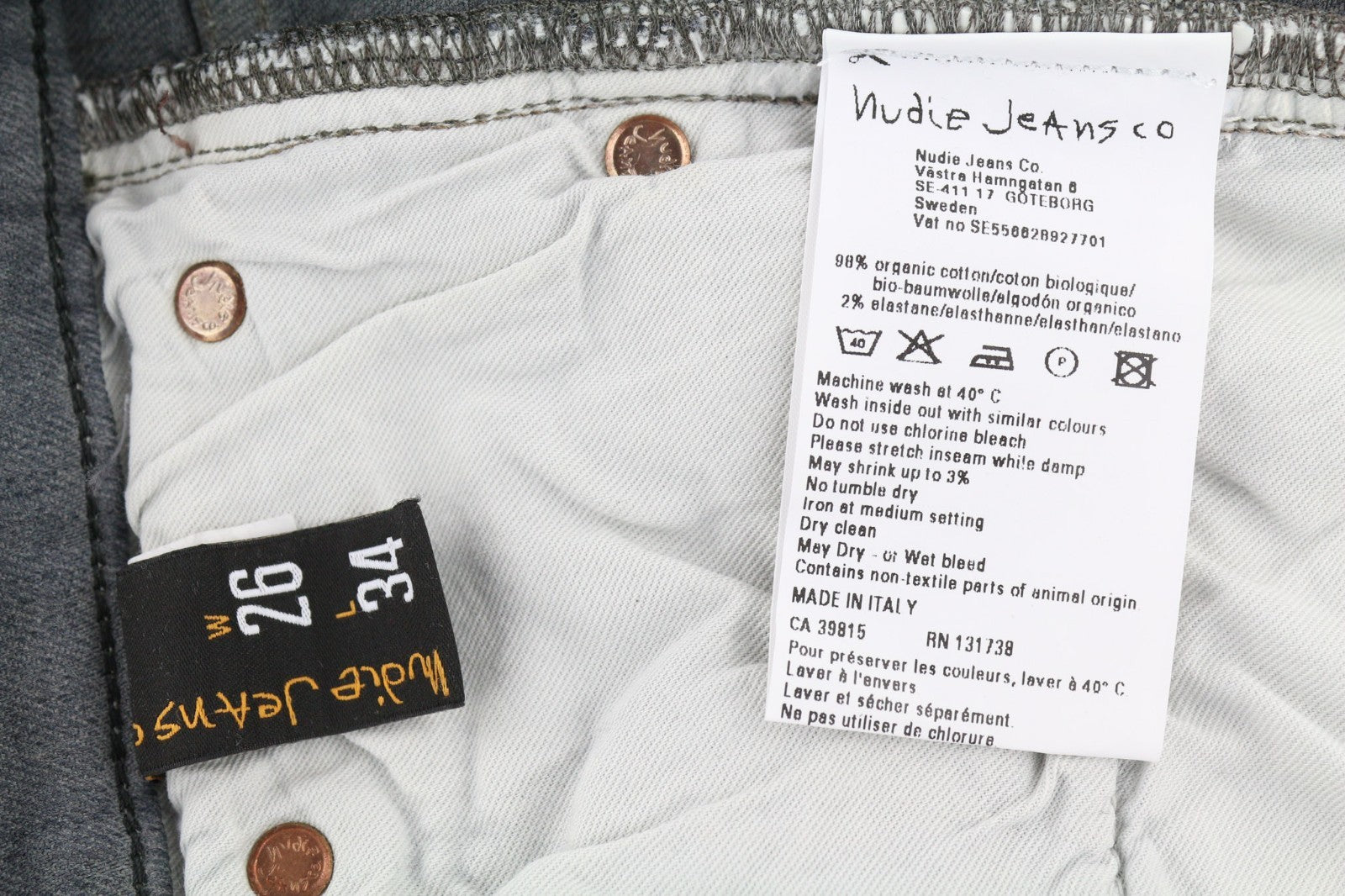 NUDIE JEANS Tight Long John Women's Jeans W26/L34 Charcoal Wash Slim Organic