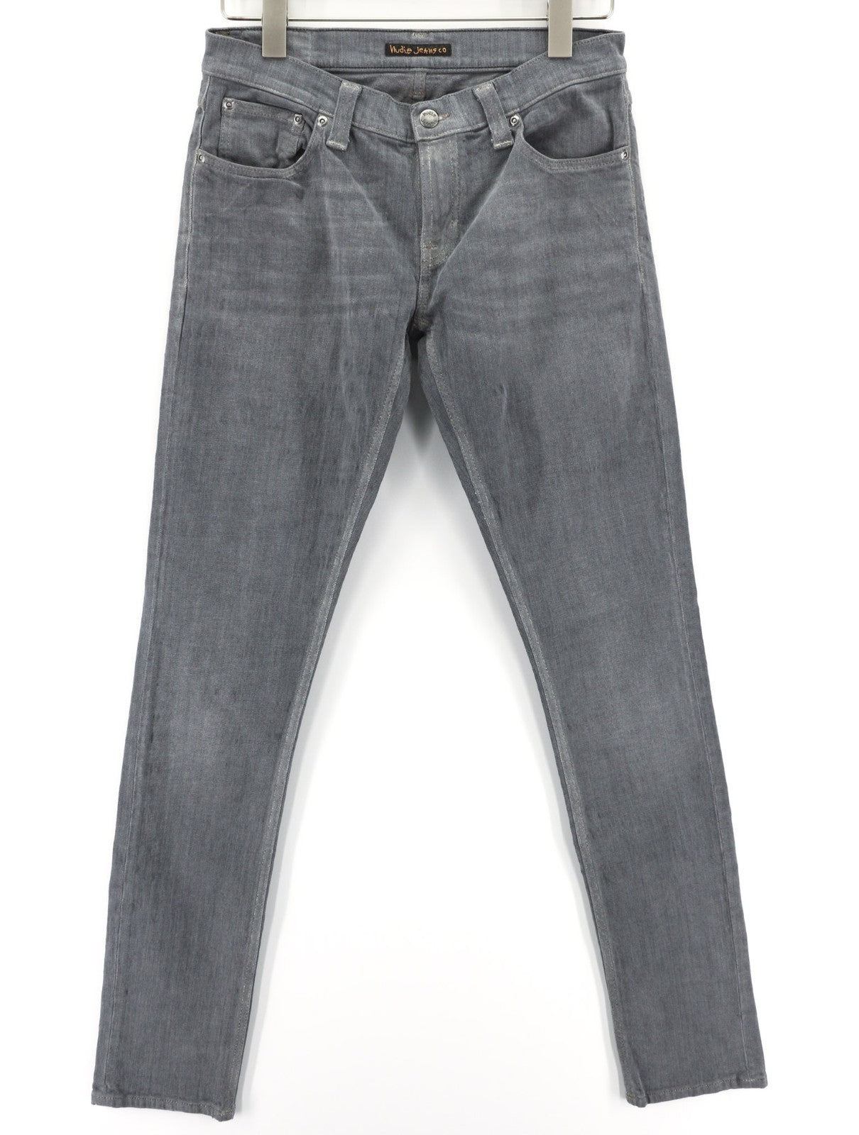 NUDIE JEANS vyriški aptempti ilgi džinsai W29/L34 tamsiai pilki, ploni, skalbti 