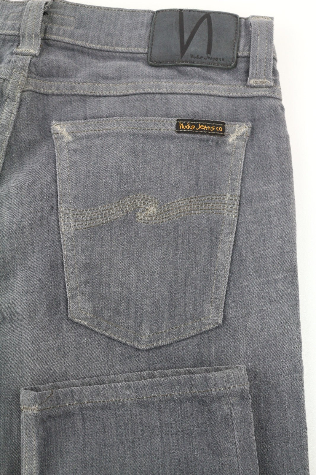 NUDIE JEANS vyriški aptempti ilgi džinsai W29/L34 tamsiai pilki, ploni, skalbti 