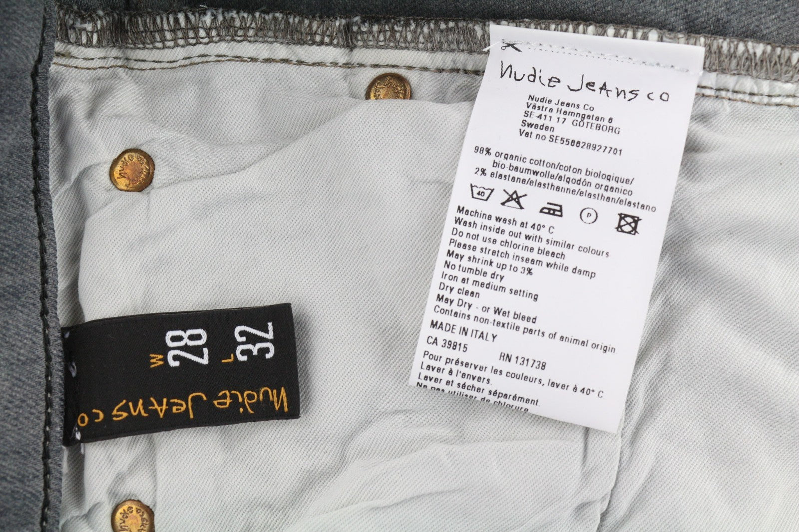 NUDIE JEANS vyriški aptempti ilgi džinsai W28/L32 tamsiai pilki, ploni su logotipu ir skalbtais logotipais 