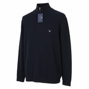 GANT Men Jumper 2XL Dark Blue Cotton Tight-Knit Half Zip Neck Logo Pullover