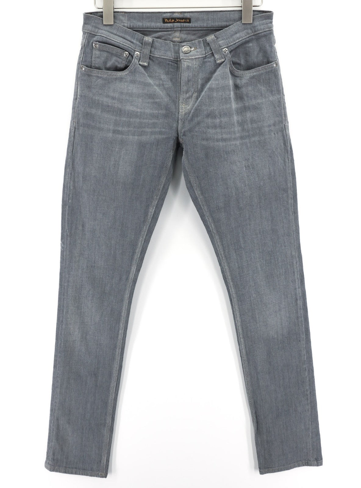 NUDIE JEANS vyriški aptempti ilgi džinsai W31/L34 tamsiai pilki, ploni, ekologiški 