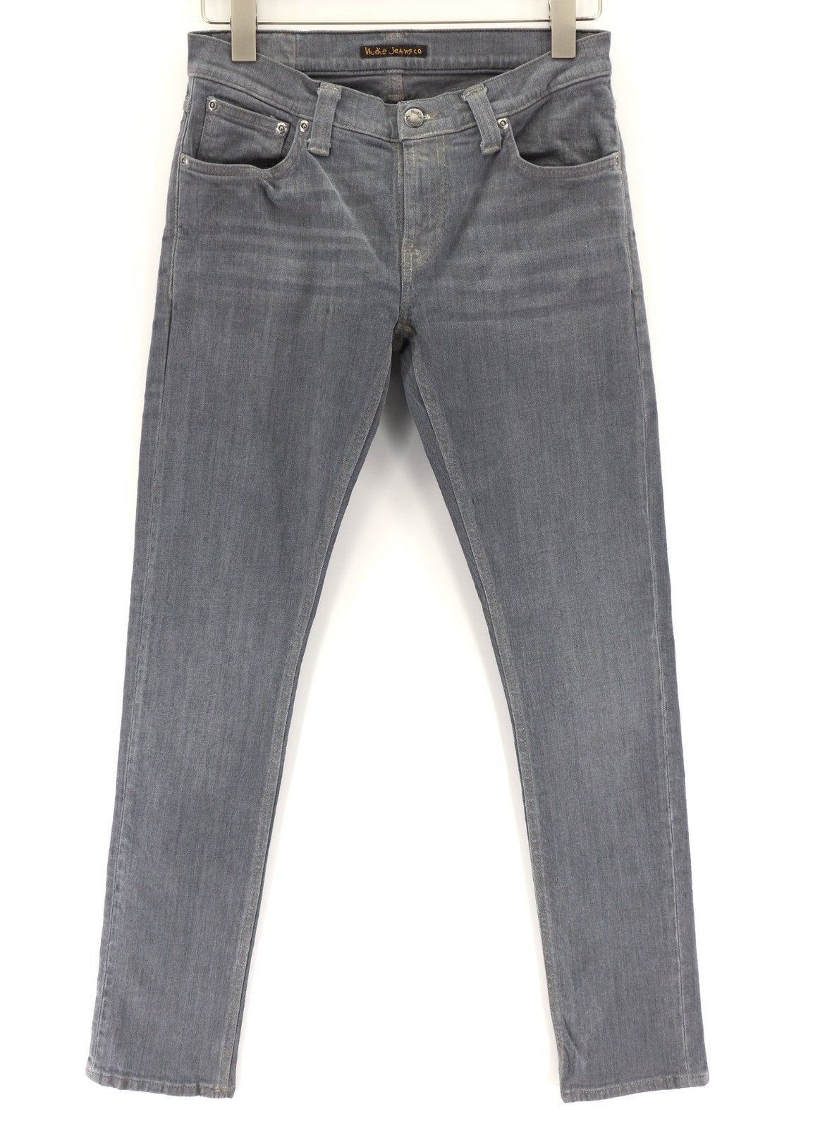 NUDIE JEANS vyriški aptempti ilgi džinsai W29/L32 tamsiai pilki, ploni, skalbinių spalvos 