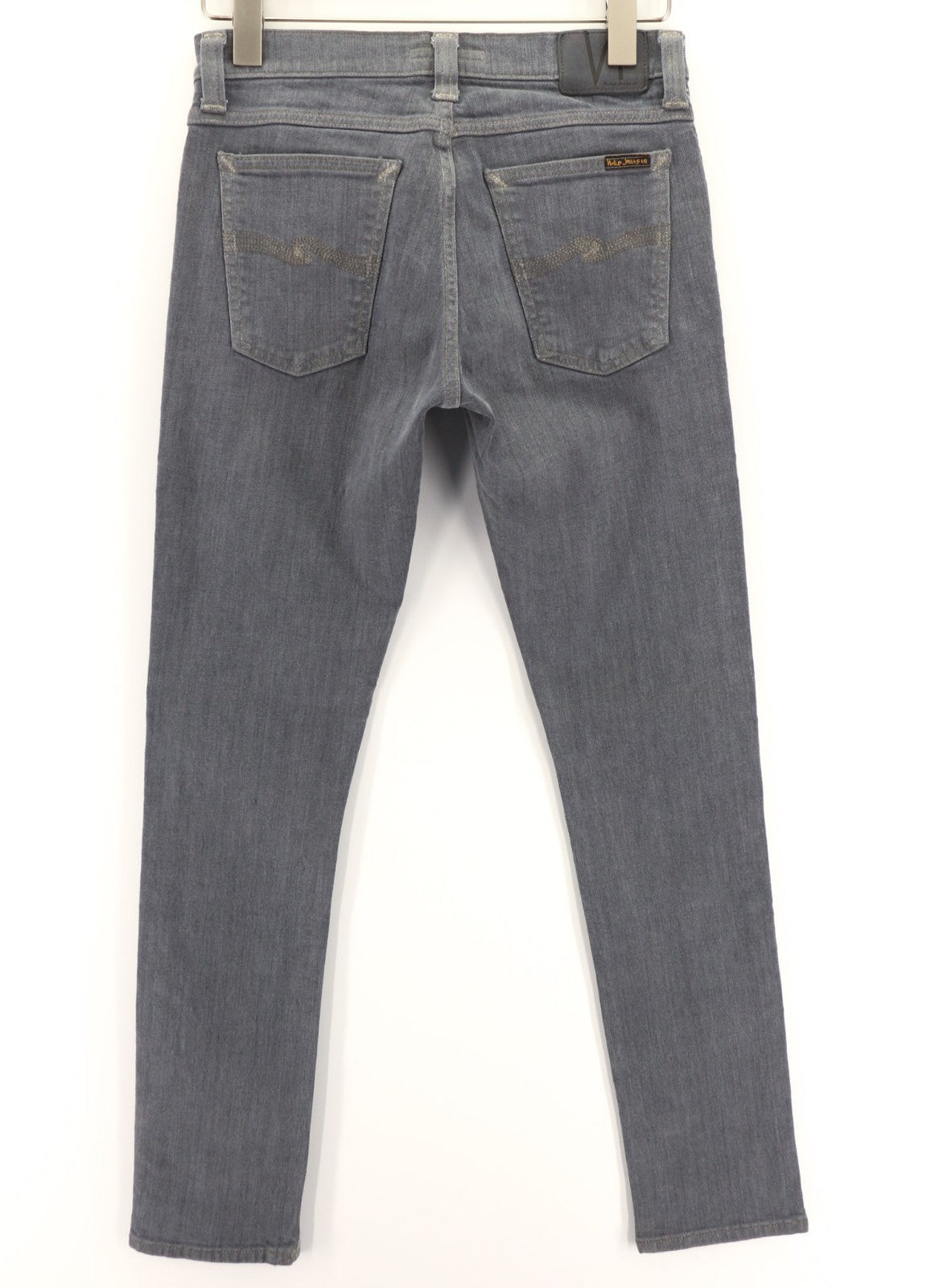 NUDIE JEANS vyriški aptempti ilgi džinsai W29/L32 tamsiai pilki, ploni, skalbinių spalvos 