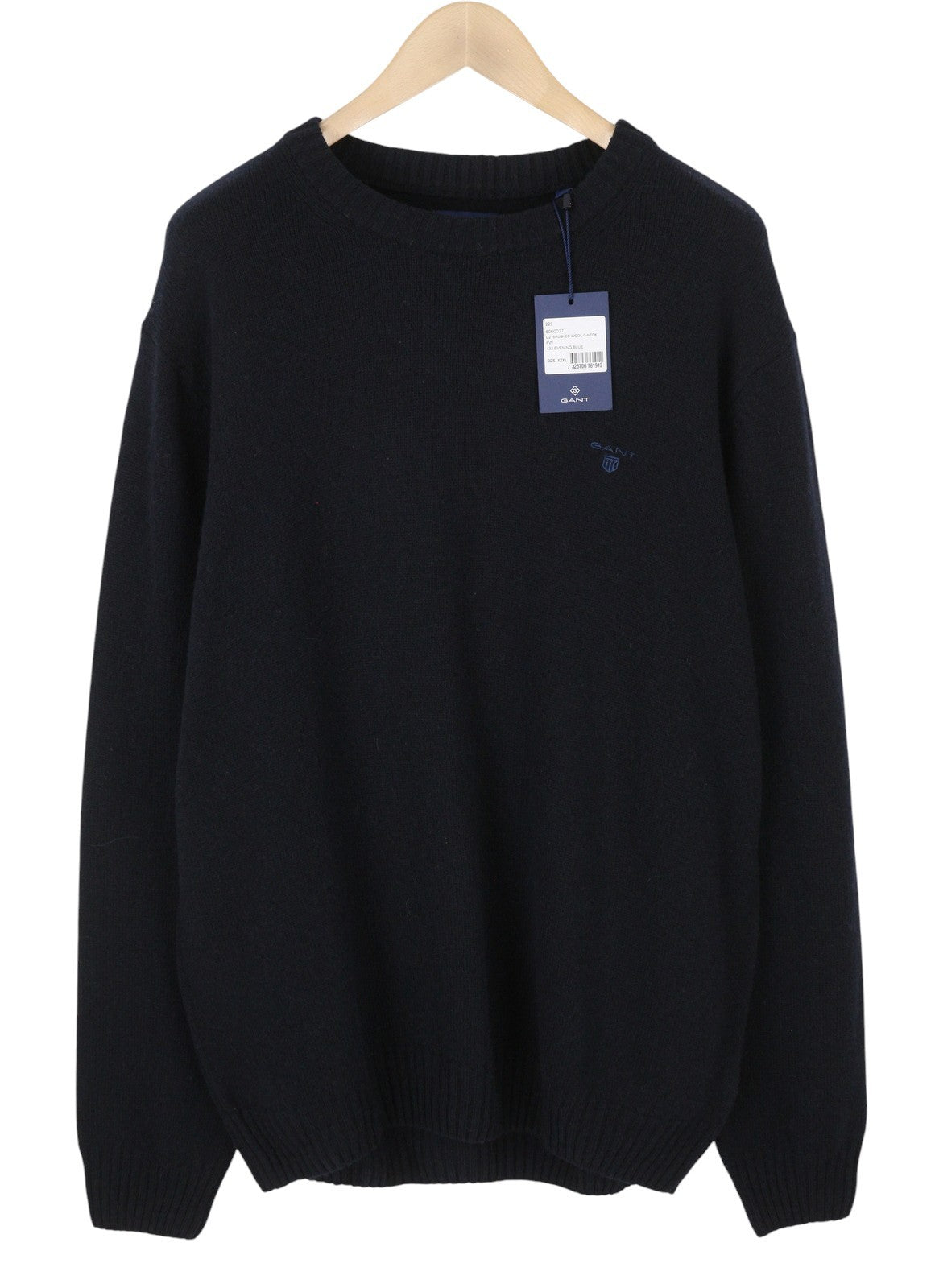 GANT šukuotos vilnos C formos vyriškas megztinis su C formos iškirpte, 3XL, vakarinės mėlynos spalvos vilnos mišinio megztinis 