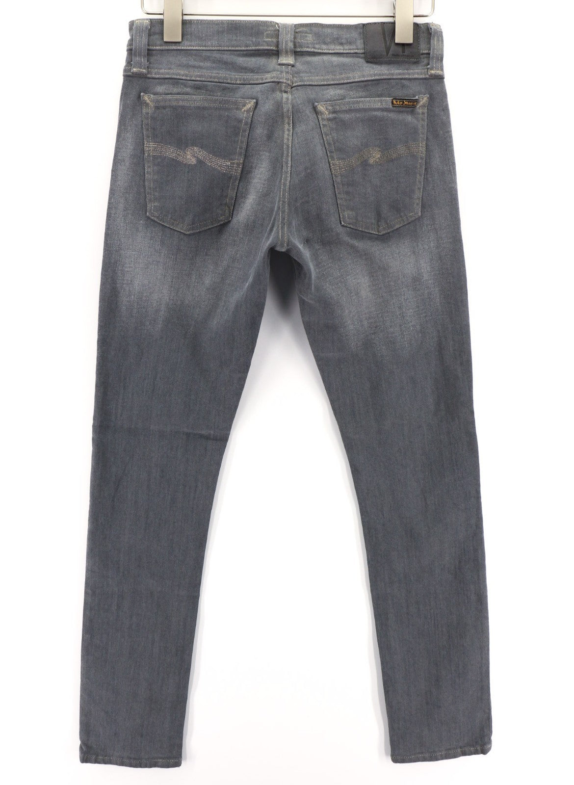 NUDIE JEANS vyriški aptempti ilgi džinsai W29/L32 tamsiai pilki, ploni, ekologiški 