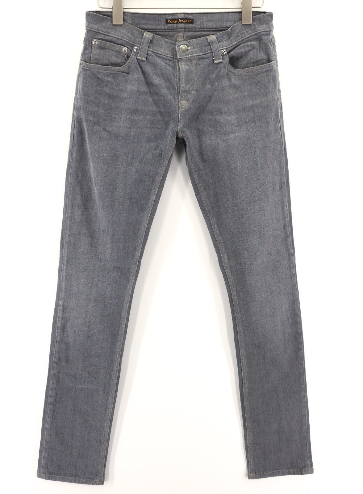 NUDIE JEANS vyriški aptempti ilgi džinsai W31/L34 tamsiai pilki, ploni, ekologiški 