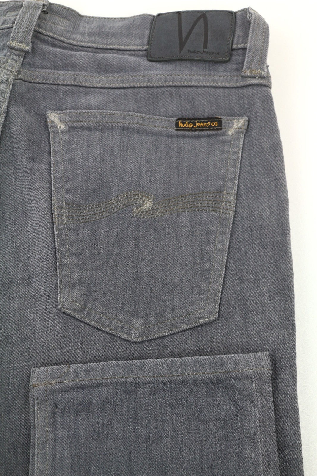 NUDIE JEANS vyriški aptempti ilgi džinsai W31/L34 tamsiai pilki, ploni, ekologiški 