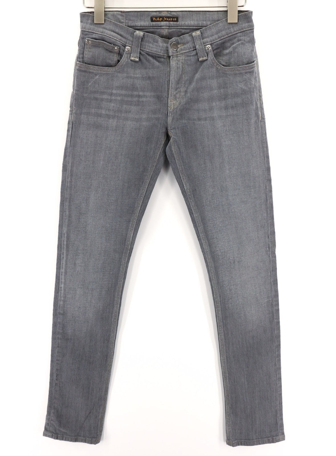 NUDIE JEANS vyriški aptempti ilgi džinsai W29/L32 tamsiai pilki, ploni su logotipu, ekologiški 