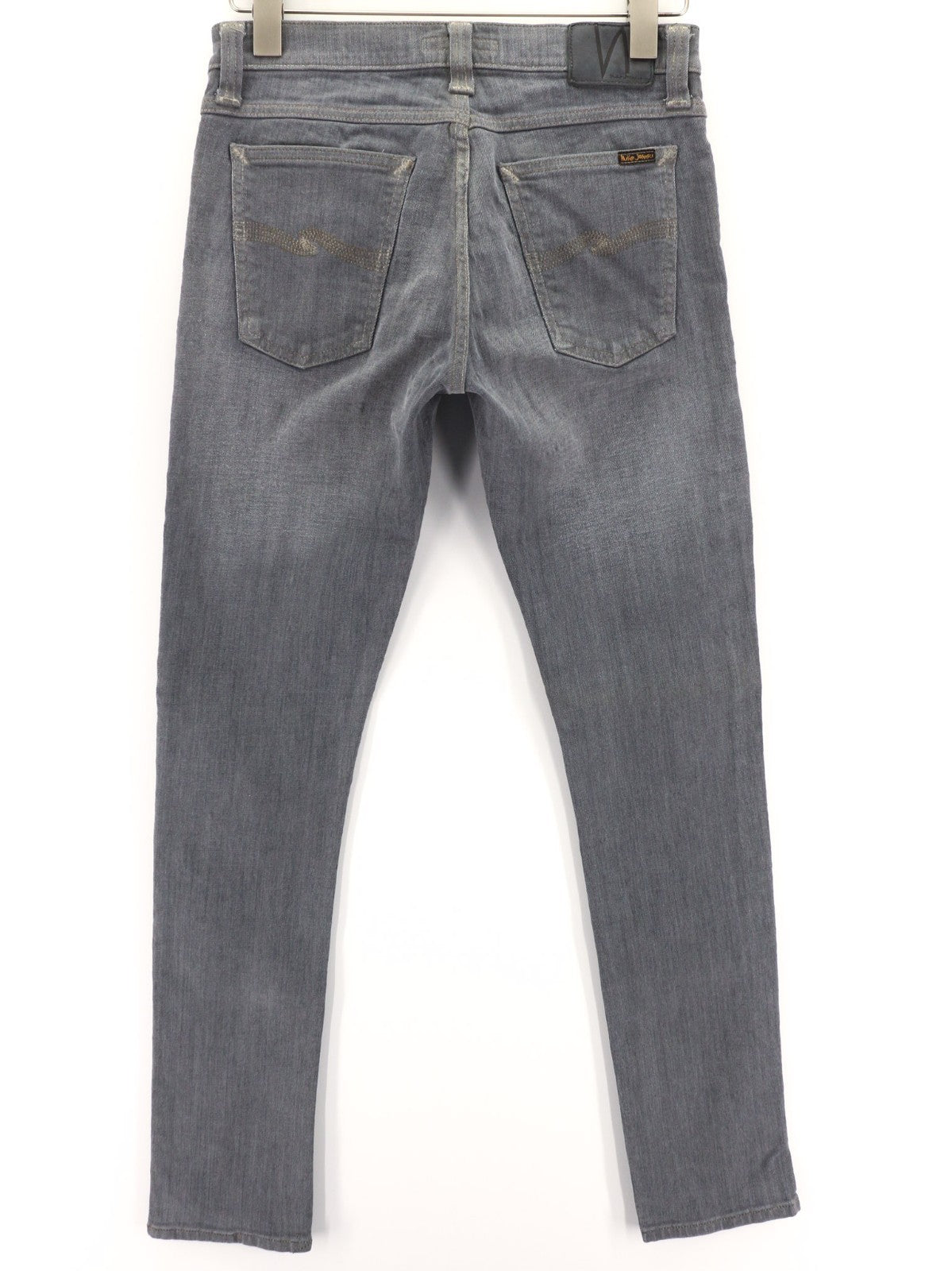 NUDIE JEANS vyriški aptempti ilgi džinsai W29/L32 tamsiai pilki, ploni su logotipu, ekologiški 