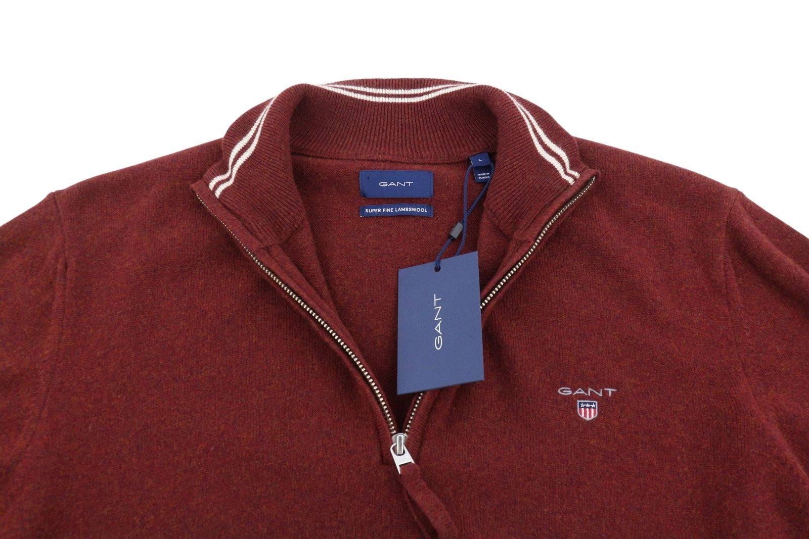 GANT Super Fine Lambswool Half Zip Men Jumper L Royal Port Red Knit Pullover