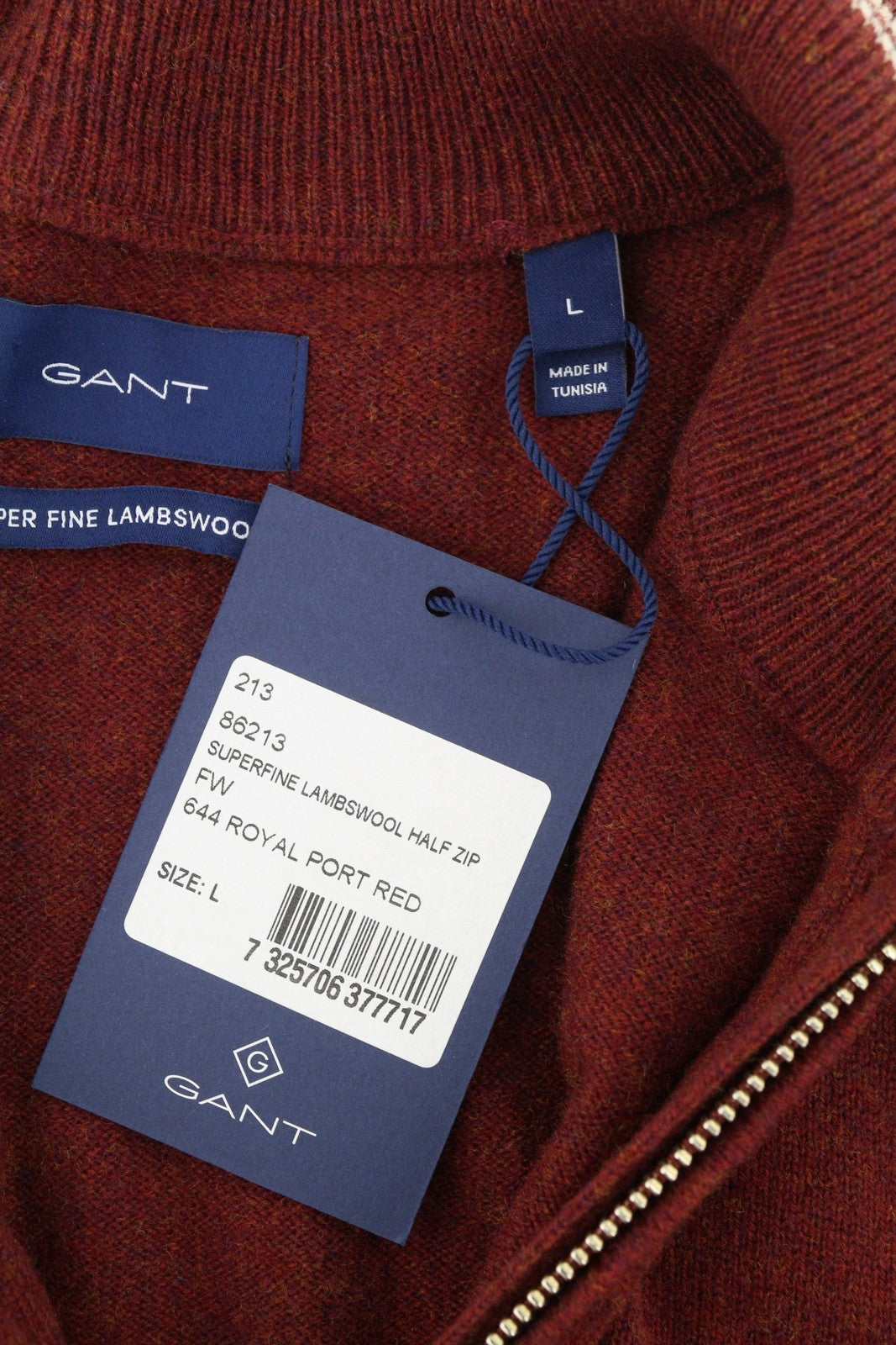 GANT Super Fine Lambswool Half Zip Men Jumper L Royal Port Red Knit Pullover