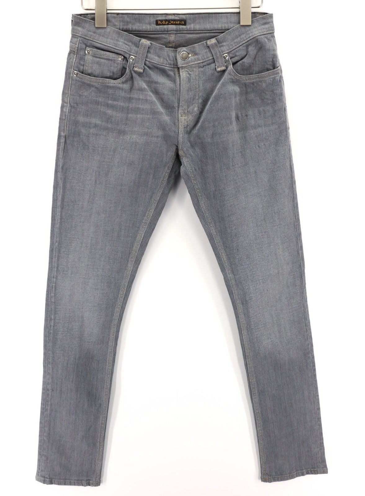 NUDIE JEANS vyriški aptempti ilgi džinsai W30/L32 tamsiai pilki, ploni, ekologiški 