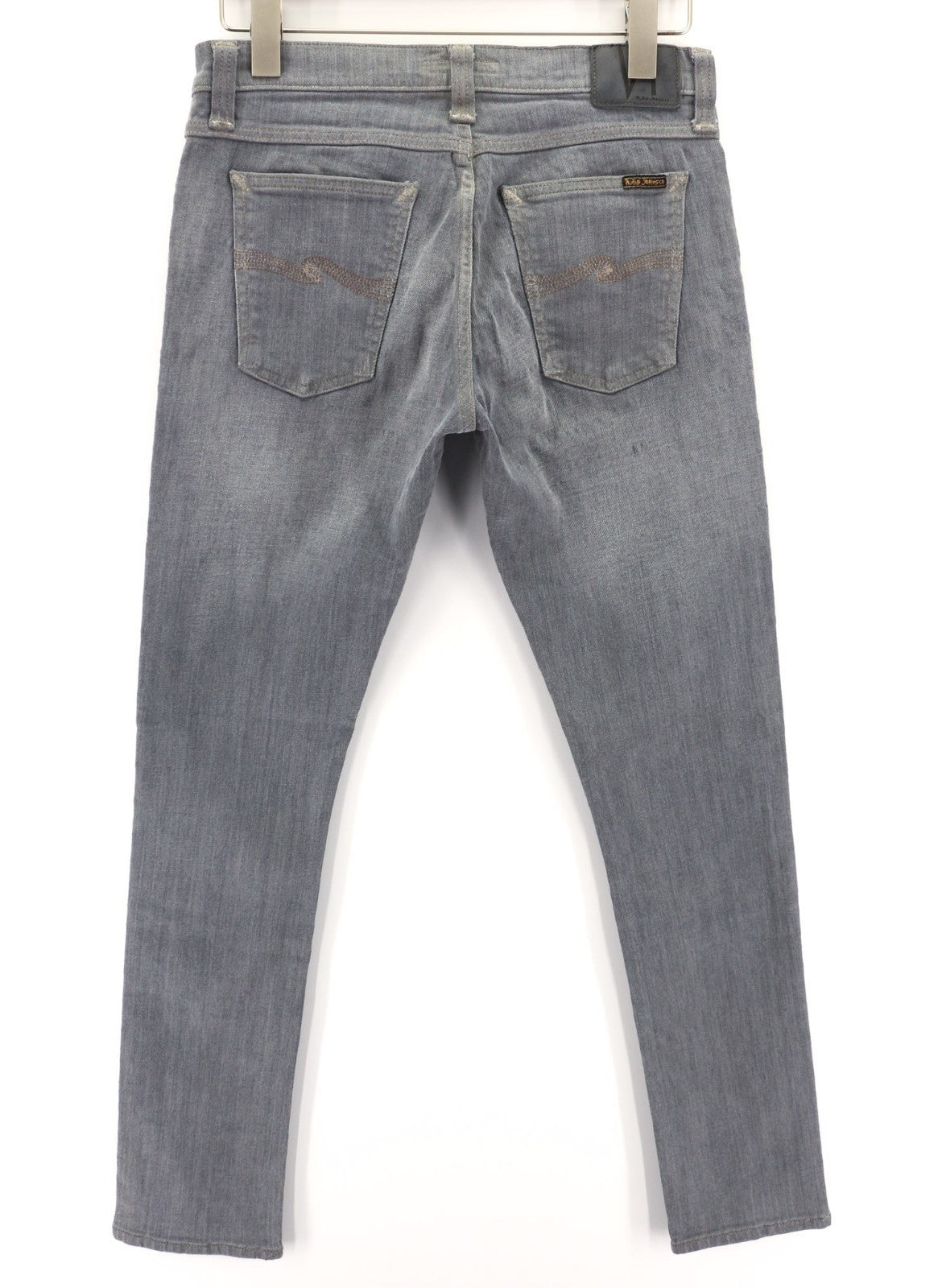 NUDIE JEANS vyriški aptempti ilgi džinsai W30/L32 tamsiai pilki, ploni, ekologiški 