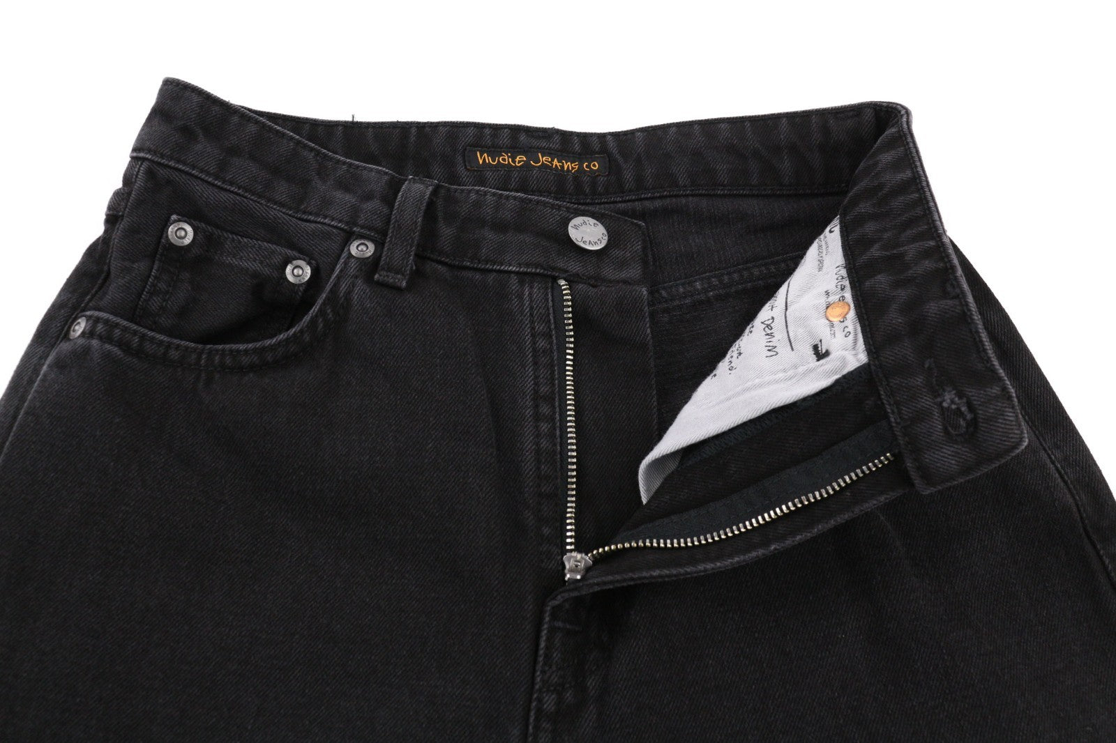 NUDIE JEANS Breezy Britt Women's Jeans W26/L26 Black Washed Zip Logo Denim