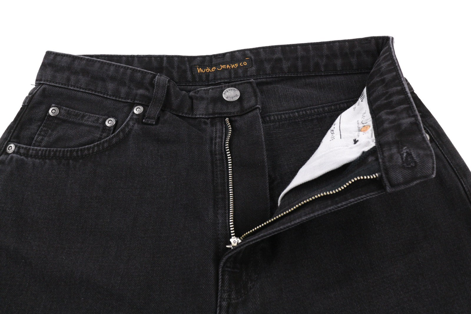 NUDIE JEANS Breezy Britt Women's Jeans W29/L28 Black Washed Zip Logo Denim