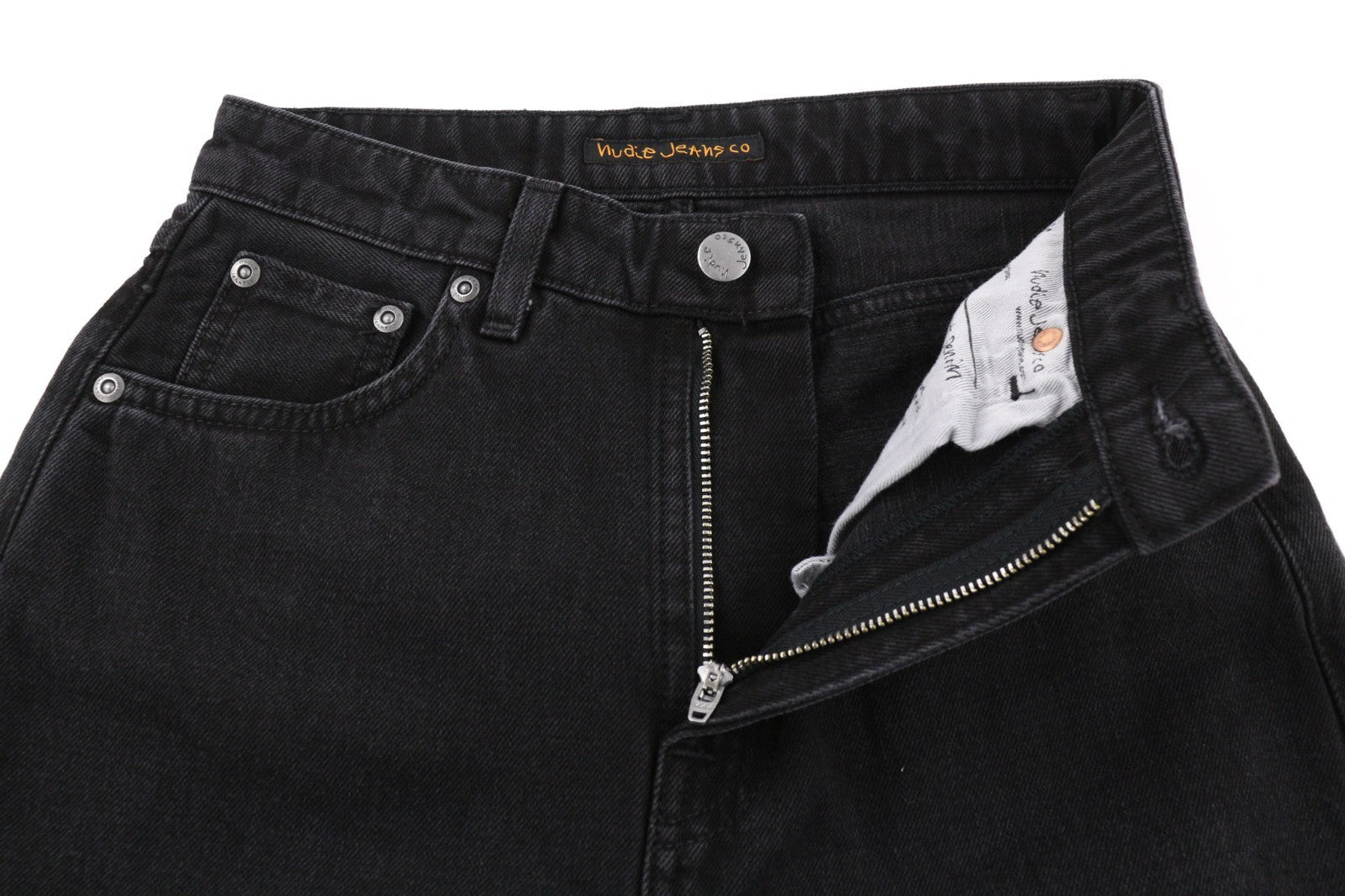 NUDIE JEANS Breezy Britt Women's Jeans W25/L26 Black Zip Logo Worn Denim