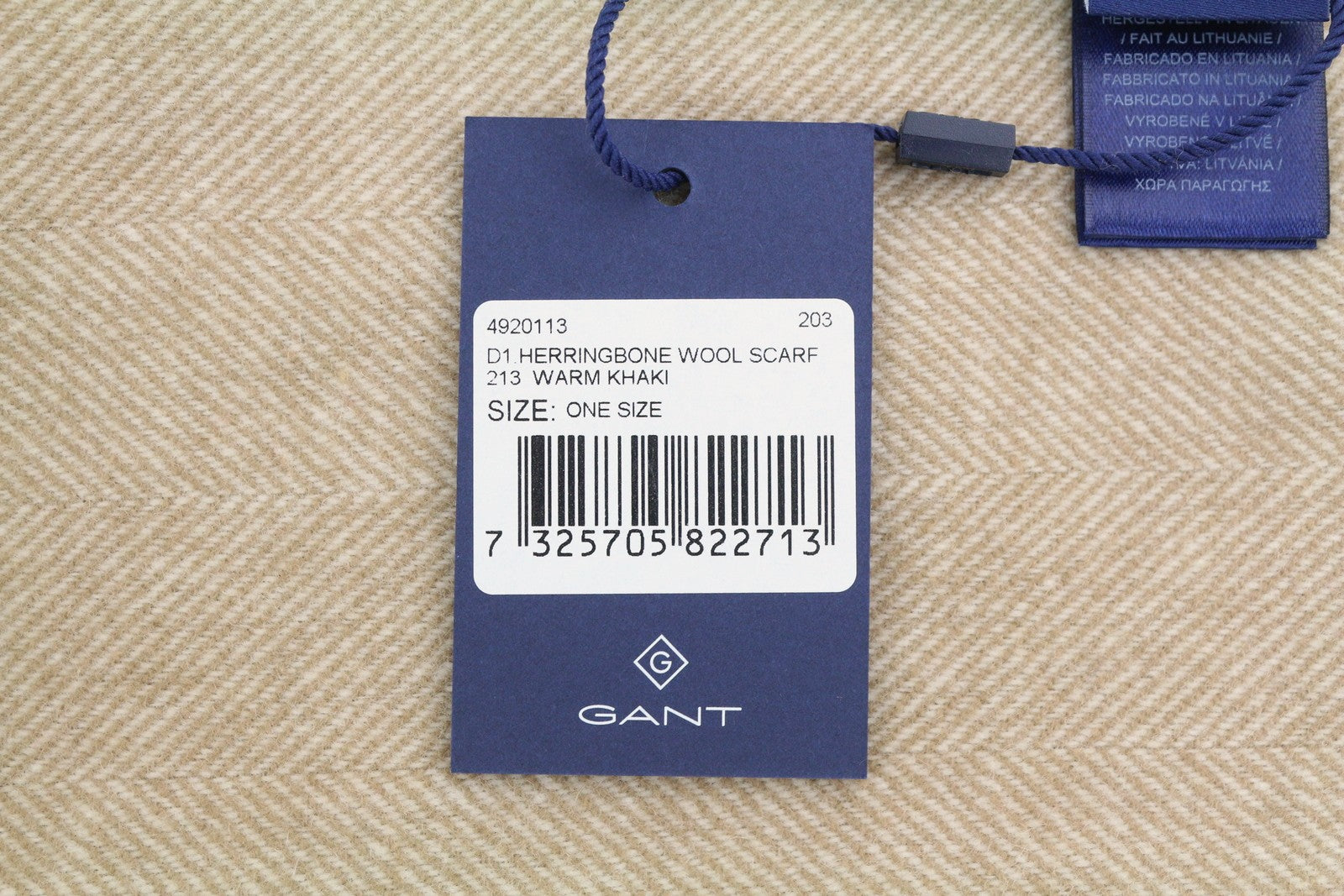 GANT „Herringbone“ vilnonis šalikas moterims, šiltas chaki spalvos vilnonis, tvirtai megztas kutais 