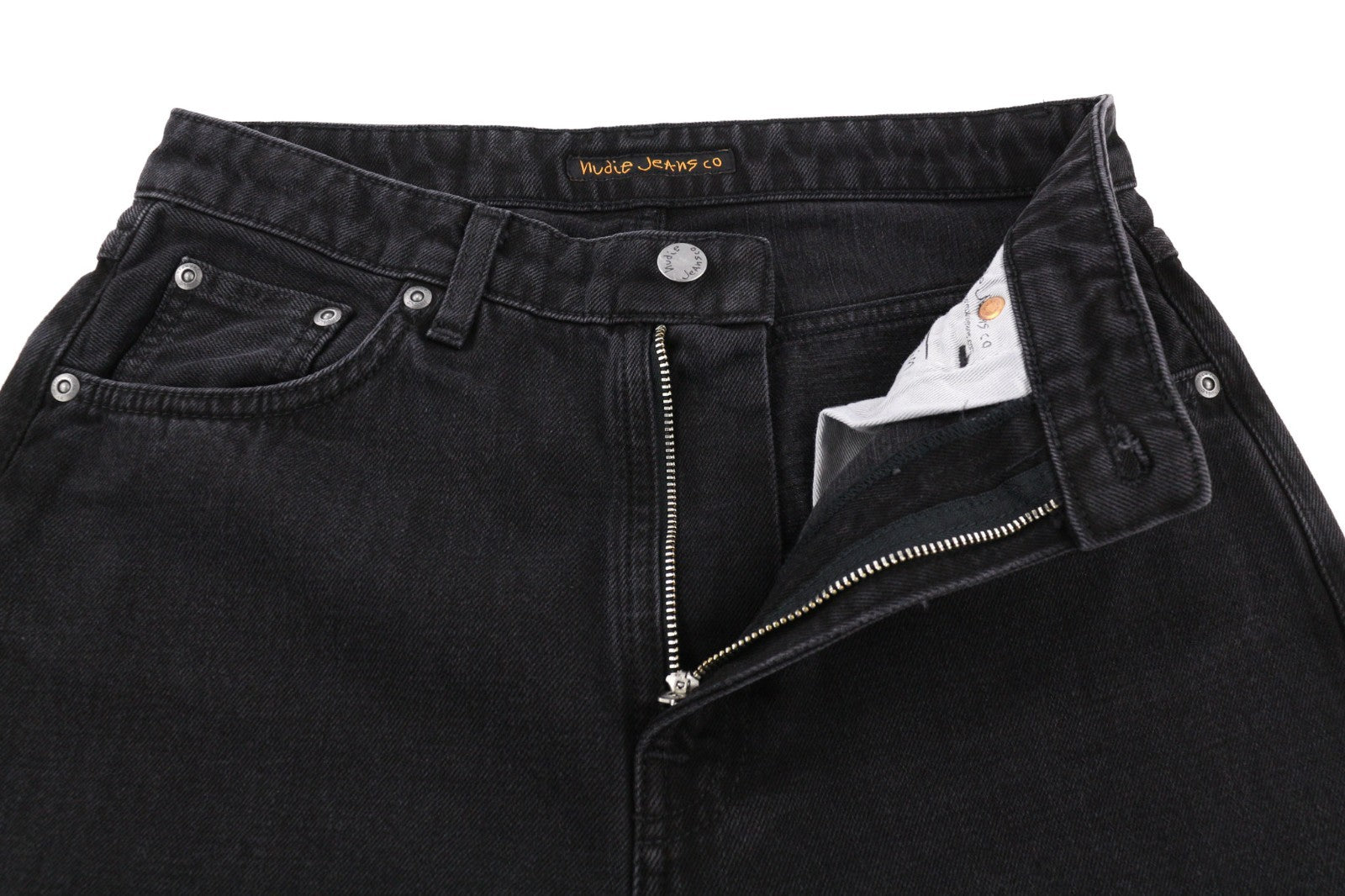 NUDIE JEANS Breezy Britt Women's Jeans W28/L28 Black Zip Fly Logo Cotton Denim