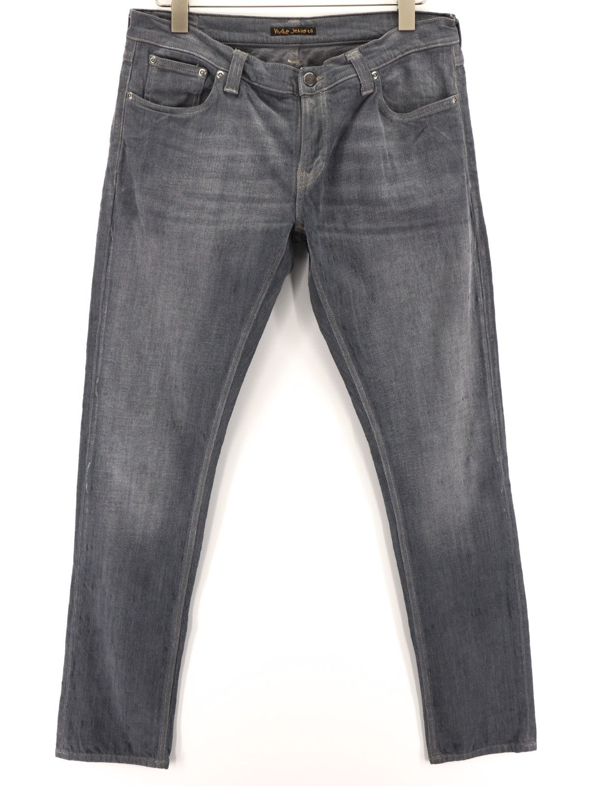 NUDIE JEANS vyriški aptempti ilgi džinsai W34/L34 tamsiai pilki, ploni 