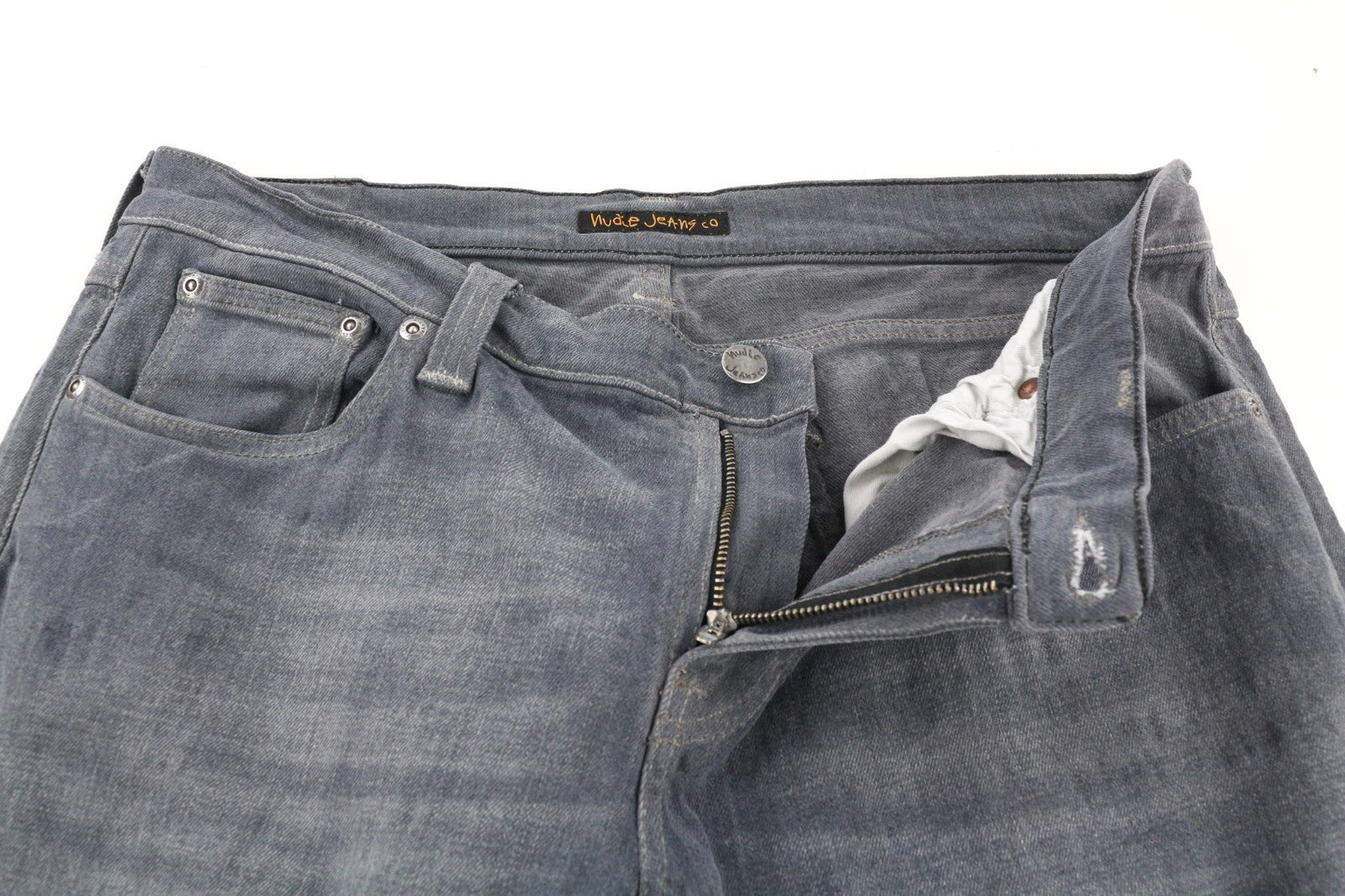 NUDIE JEANS vyriški aptempti ilgi džinsai W34/L34 tamsiai pilki, ploni 