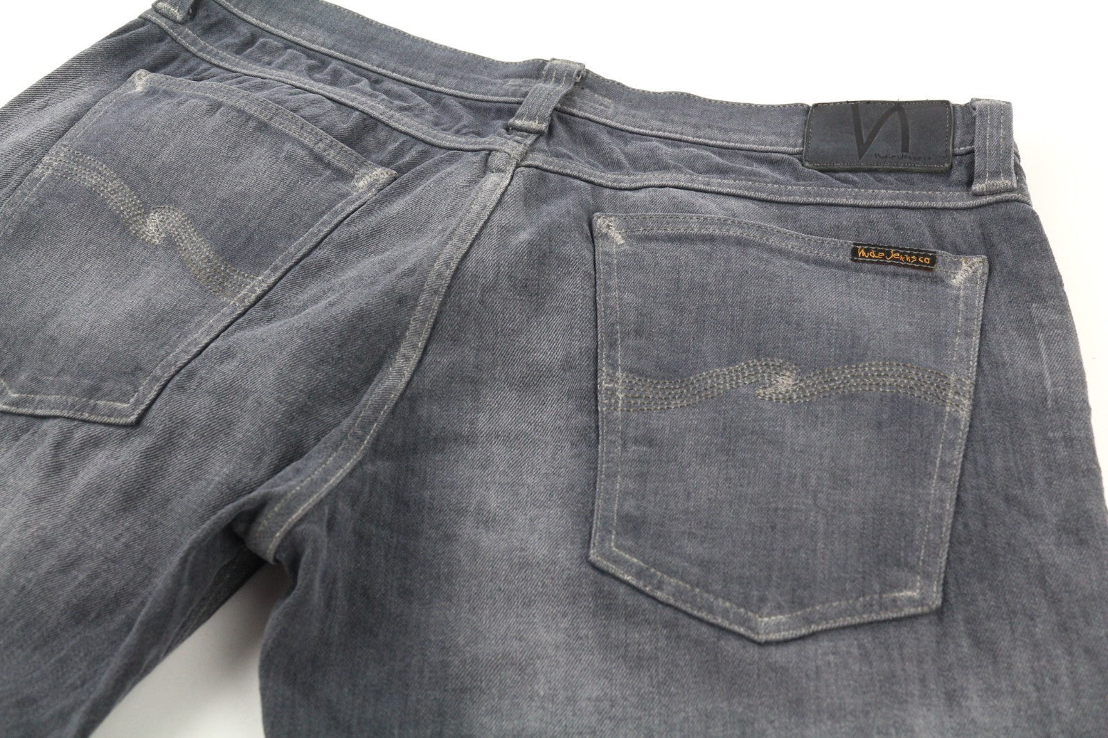 NUDIE JEANS vyriški aptempti ilgi džinsai W34/L34 tamsiai pilki, ploni, skalbto kirpimo 