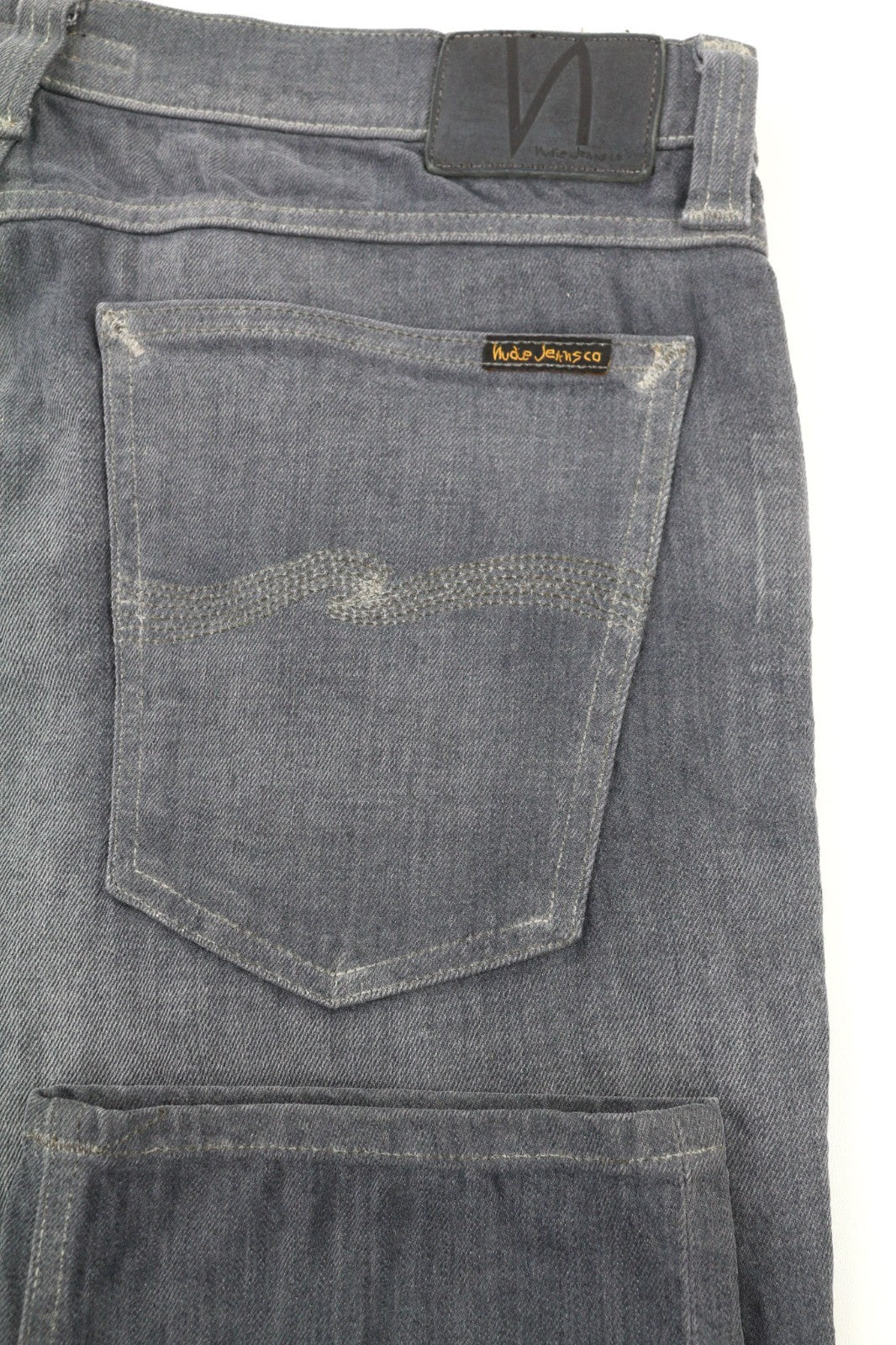 NUDIE JEANS vyriški aptempti ilgi džinsai W34/L34 tamsiai pilki, ploni, skalbto kirpimo 