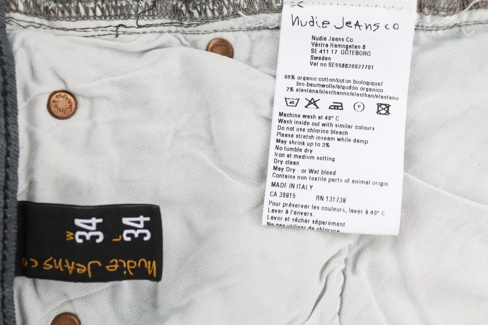 NUDIE JEANS vyriški aptempti ilgi džinsai W34/L34 tamsiai pilki, ploni, skalbto kirpimo 