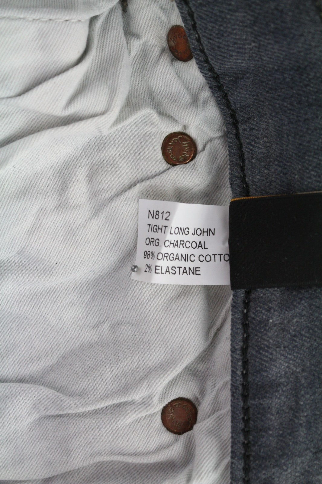 NUDIE JEANS vyriški aptempti ilgi džinsai W34/L34 tamsiai pilki, ploni su logotipu ir skalbinių spalva 