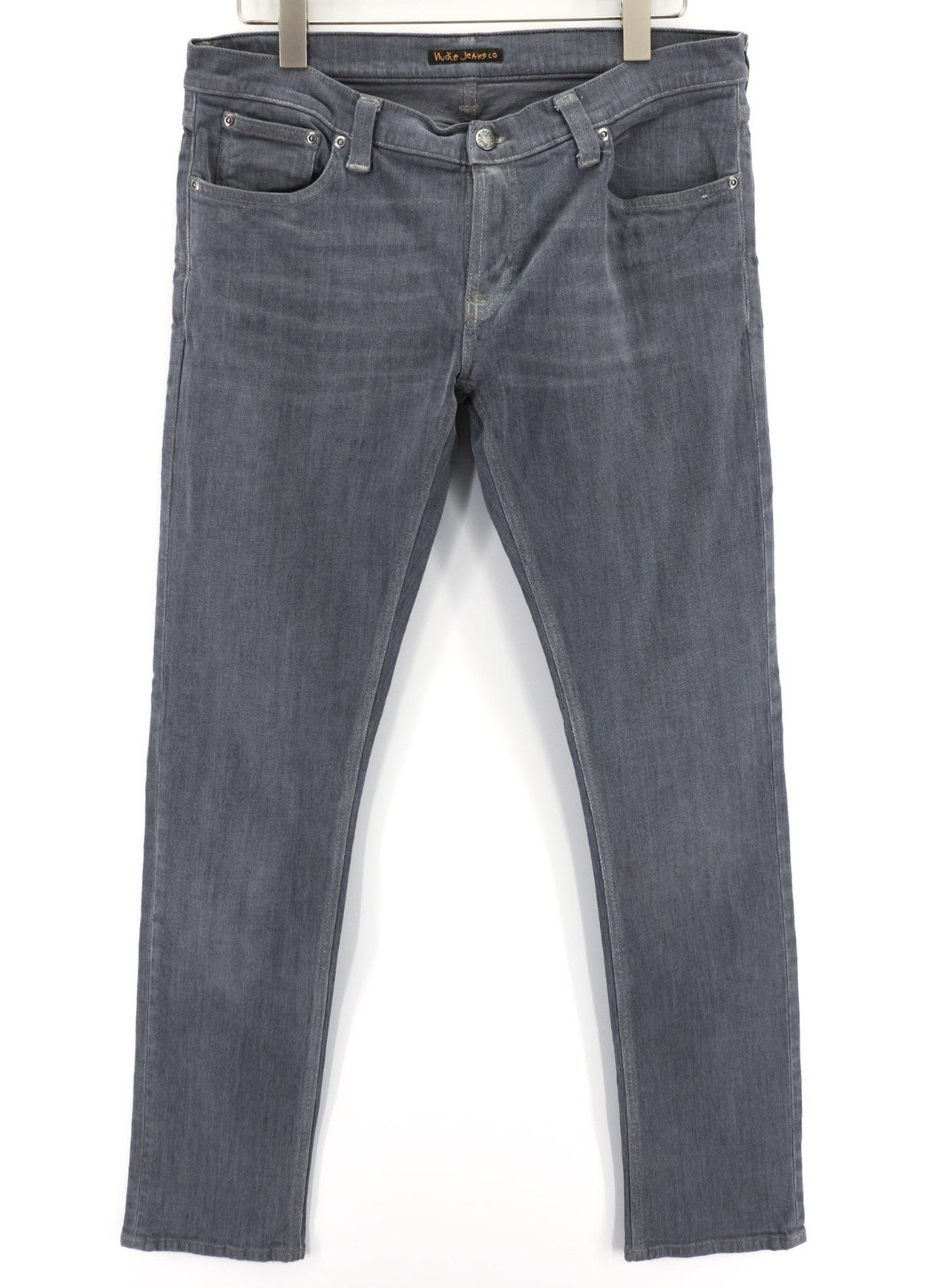 NUDIE JEANS Vyriški aptempti ilgi džinsai W34/L34 tamsiai pilki, ploni su logotipu 