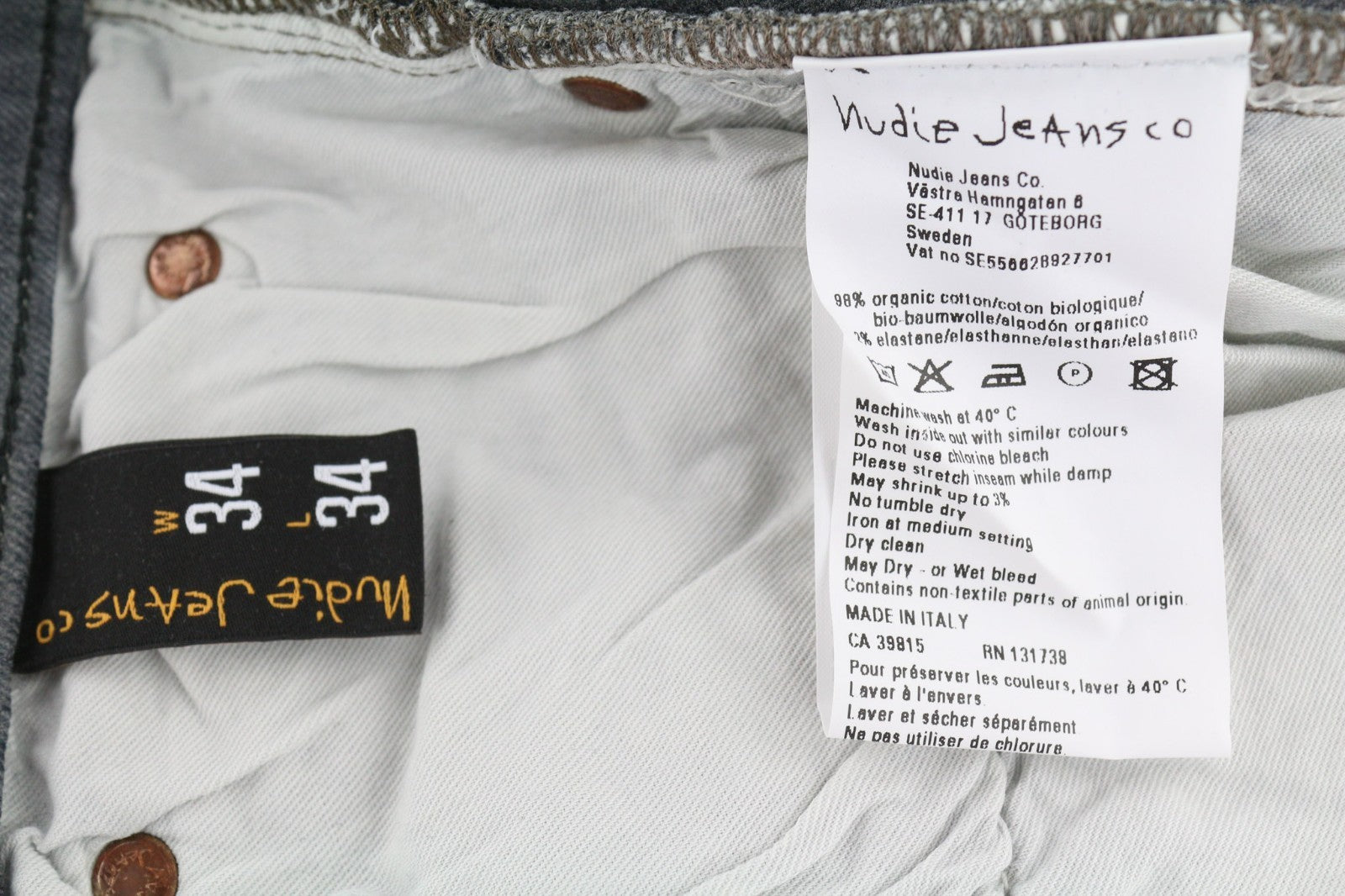 NUDIE JEANS Vyriški aptempti ilgi džinsai W34/L34 tamsiai pilki, ploni su logotipu 