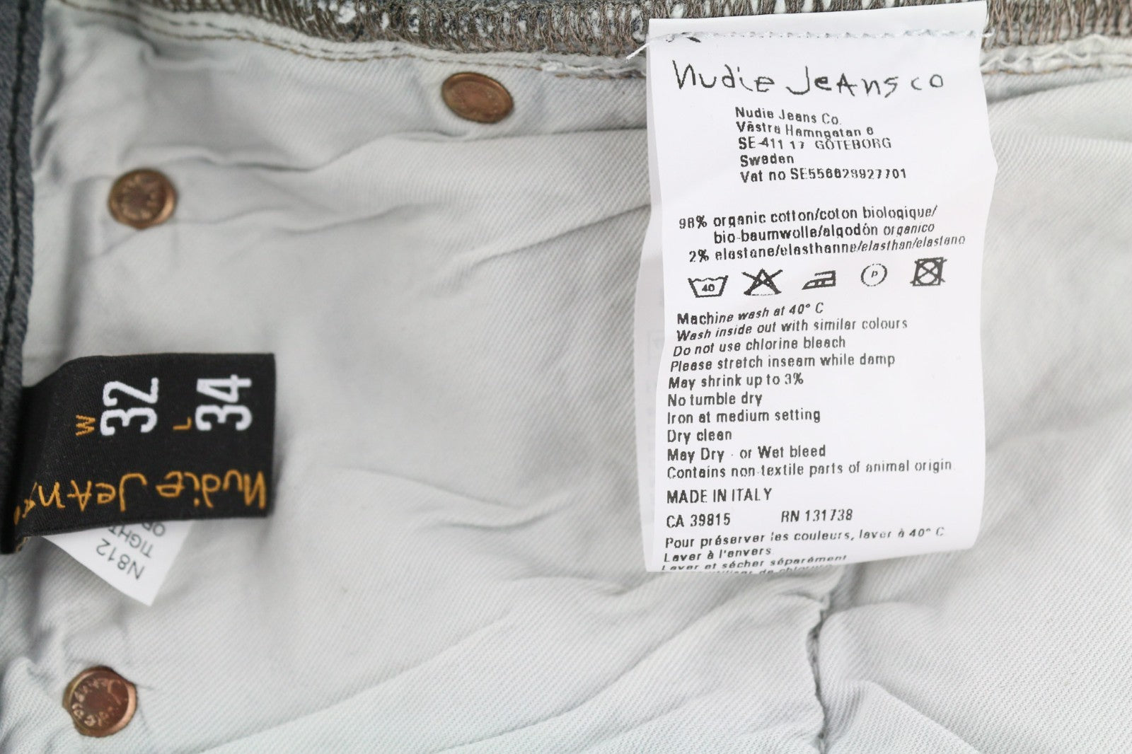 NUDIE JEANS vyriški aptempti ilgi džinsai W32/L34 tamsiai pilki, ploni su logotipu 