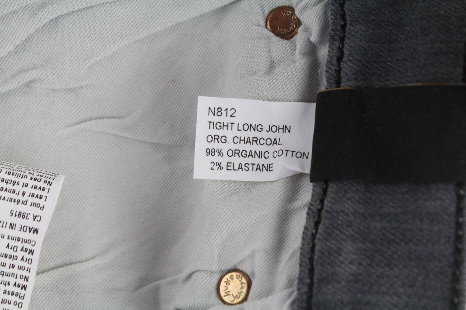 NUDIE JEANS vyriški aptempti ilgi džinsai W32/L34 tamsiai pilki, ploni su logotipu 