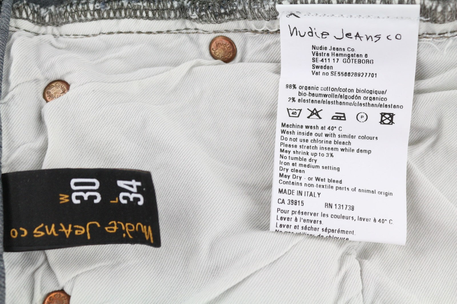 NUDIE JEANS vyriški aptempti ilgi džinsai W30/L34 tamsiai pilki, ploni su logotipu 