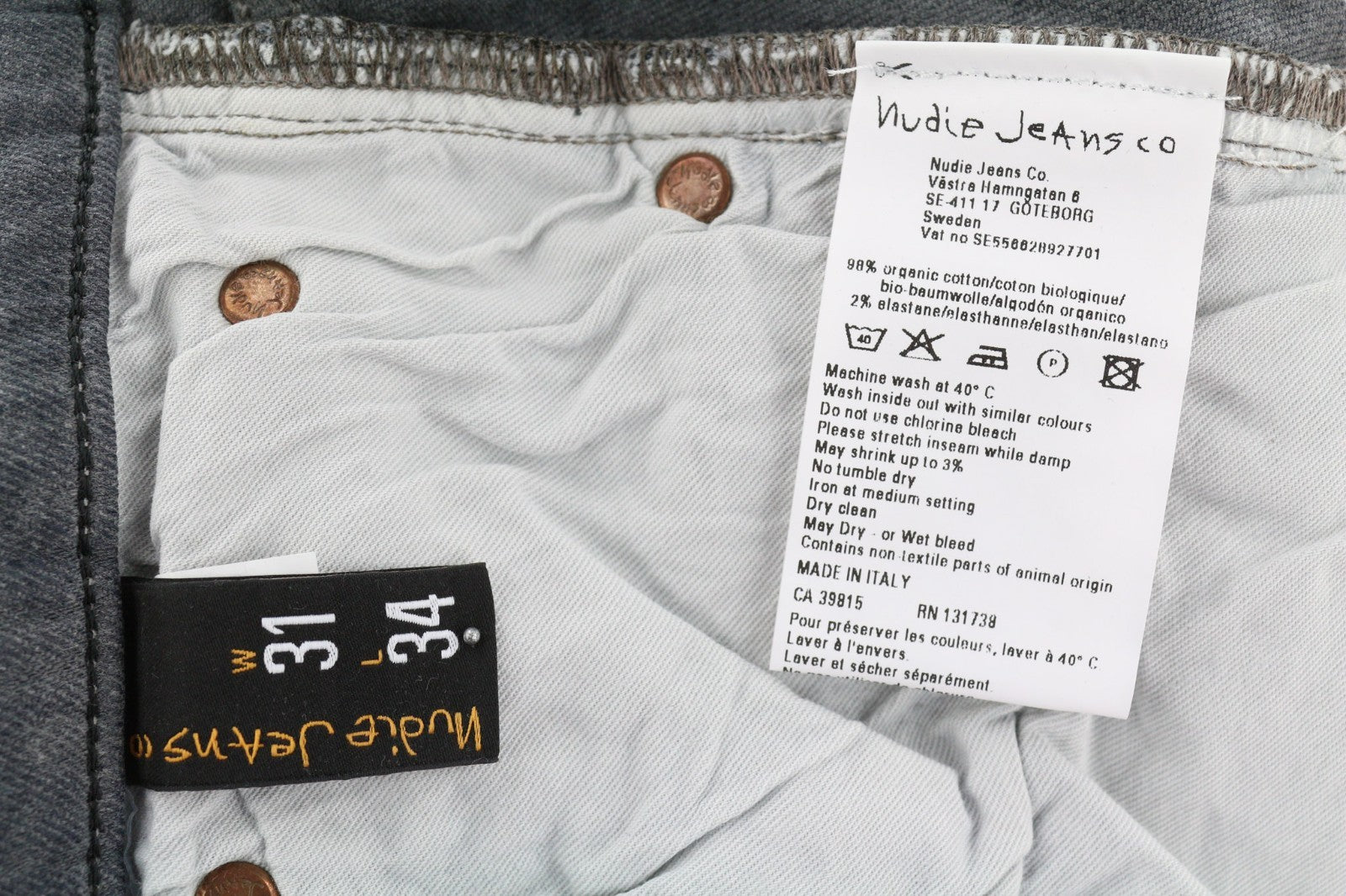 NUDIE JEANS vyriški aptempti ilgi džinsai W31/L34 tamsiai pilki ploni džinsiniai džinsai su logotipu 