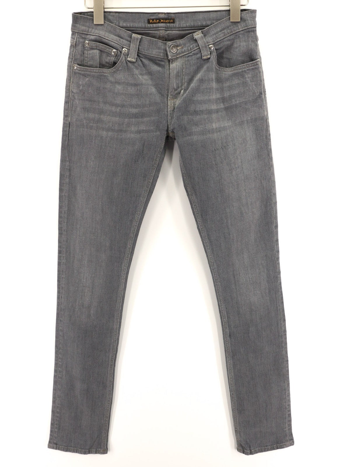 NUDIE JEANS vyriški aptempti ilgi džinsai W31/L34 tamsiai pilki, ploni, su užtrauktuku 