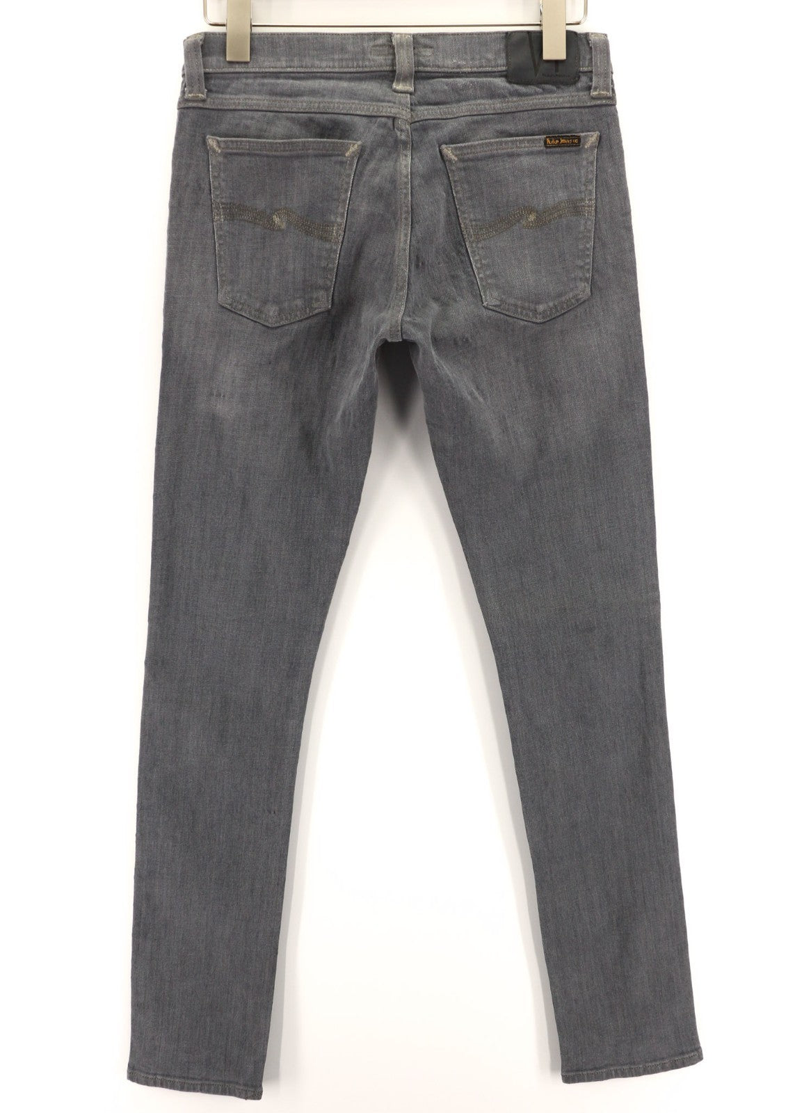 NUDIE JEANS vyriški aptempti ilgi džinsai W31/L34 tamsiai pilki, ploni, su užtrauktuku 