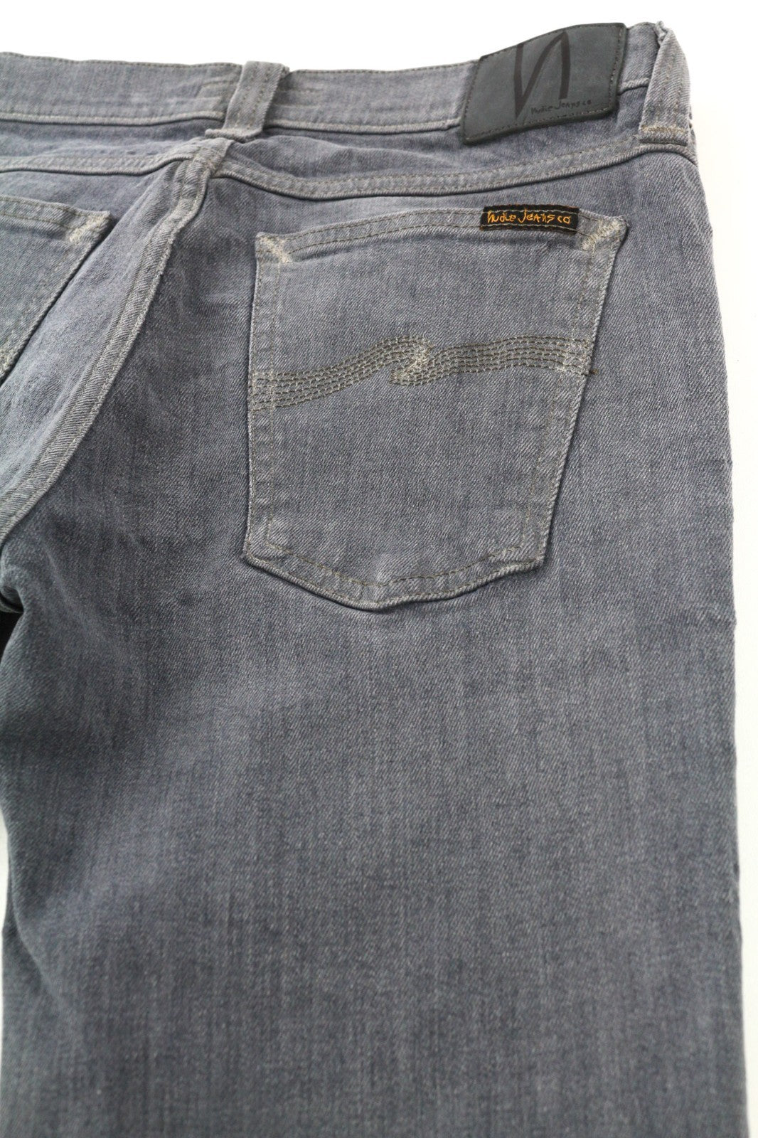 NUDIE JEANS vyriški aptempti ilgi John džinsai W30/L34 ploni tamsiai pilki organinio audinio užtrauktuku 