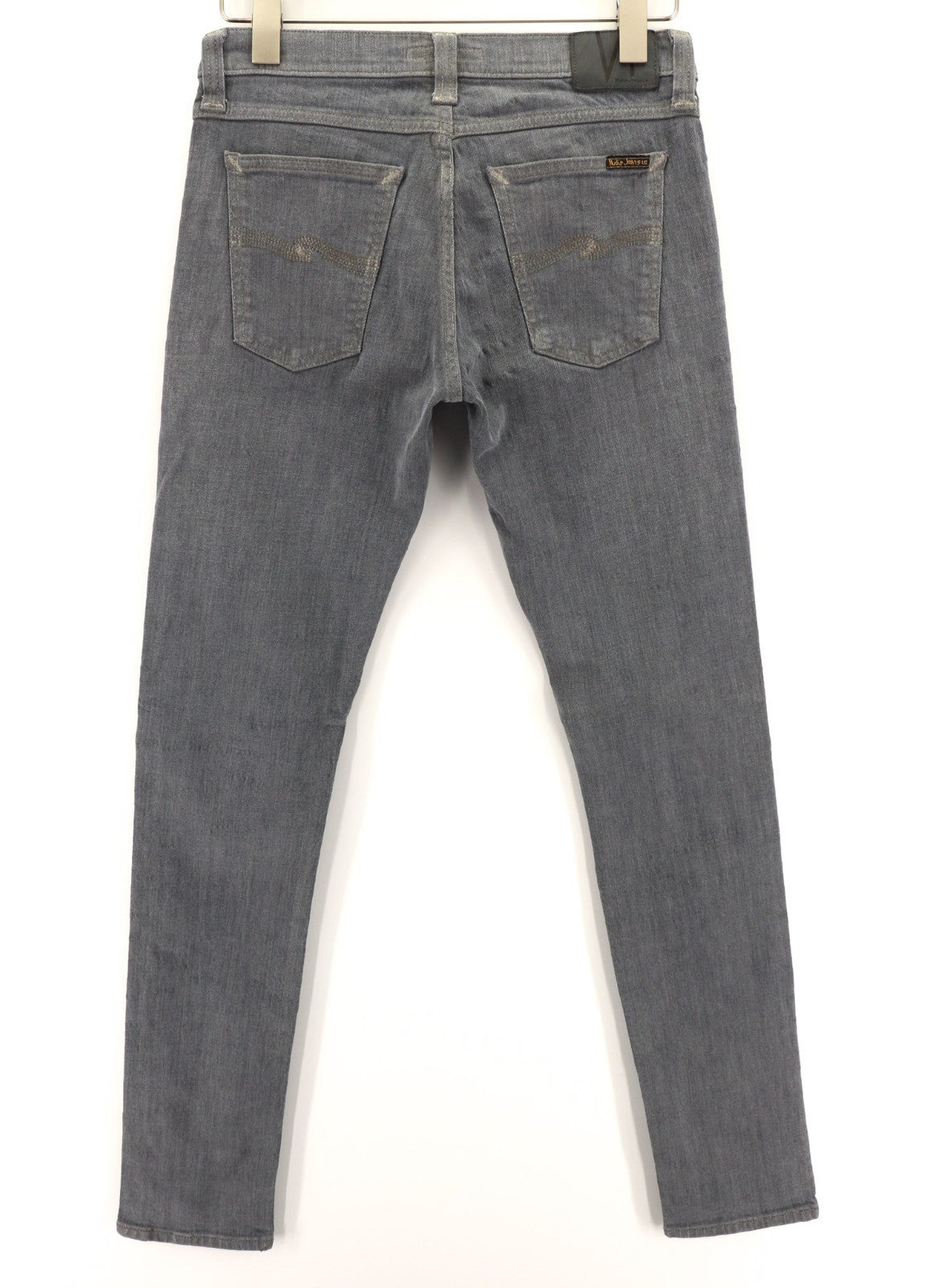 NUDIE JEANS vyriški aptempti ilgi John džinsai W30/L34 ploni tamsiai pilki organinio audinio užtrauktuku 