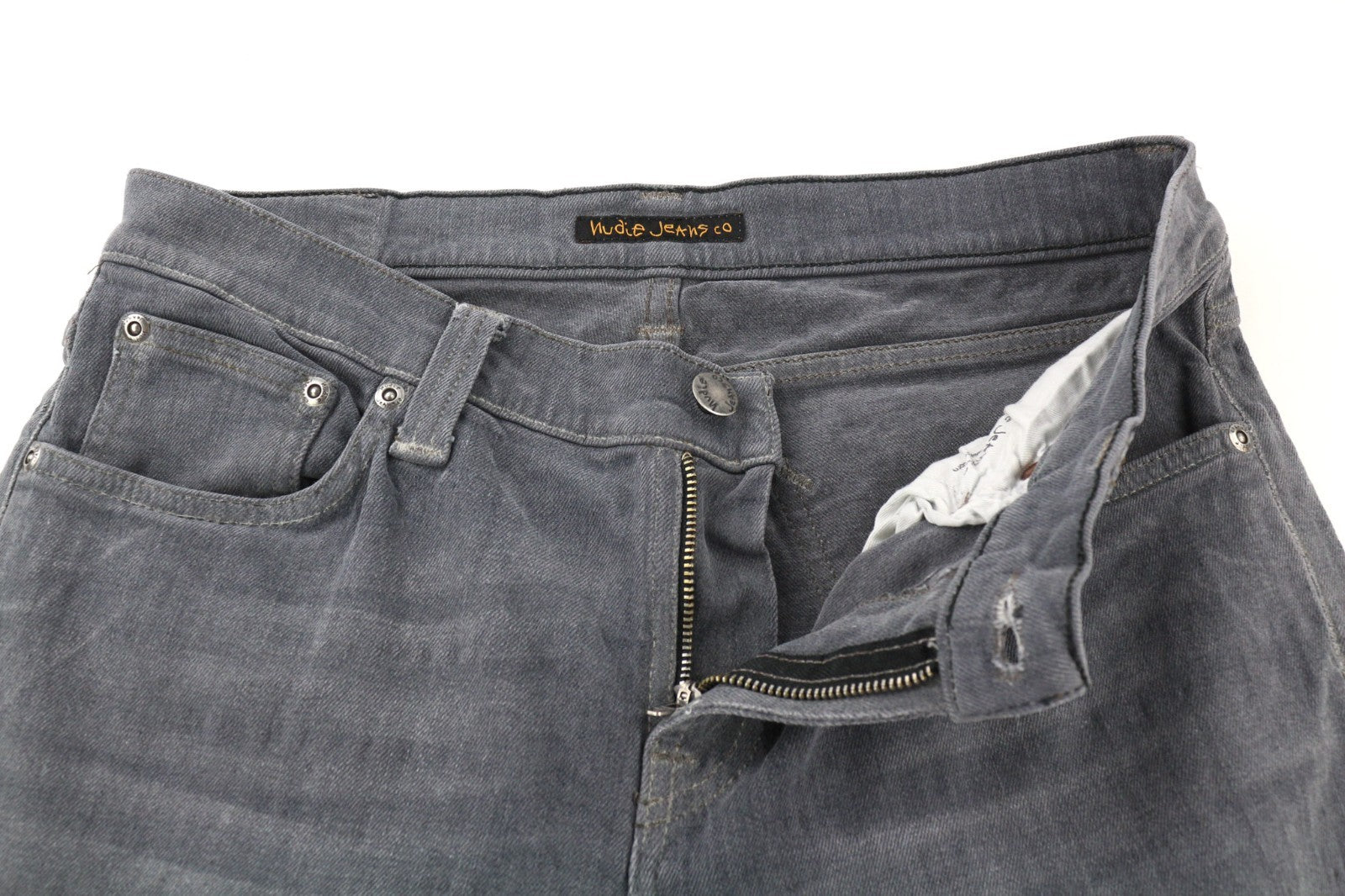 NUDIE JEANS vyriški aptempti ilgi John džinsai W30/L34 organinės anglies spalvos ploni užtrauktuku džinsai 