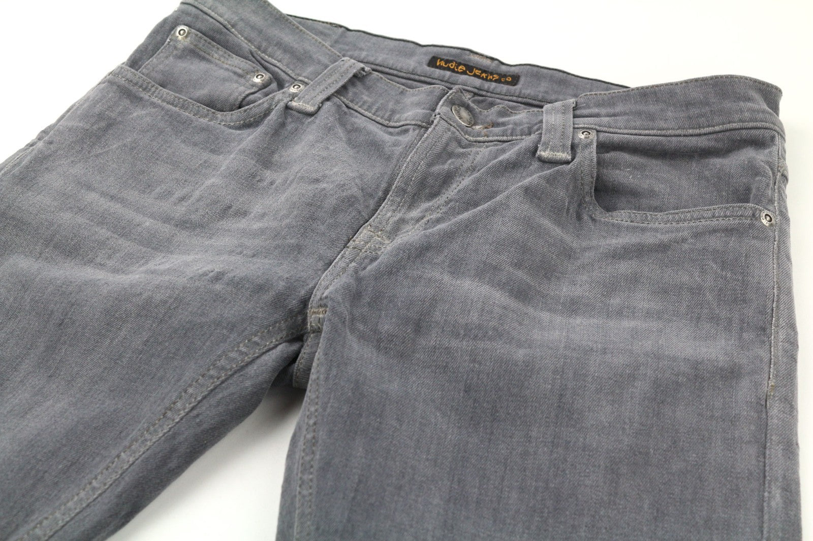 NUDIE JEANS vyriški aptempti ilgi John džinsai W30/L34 organinės anglies spalvos ploni užtrauktuku džinsai 